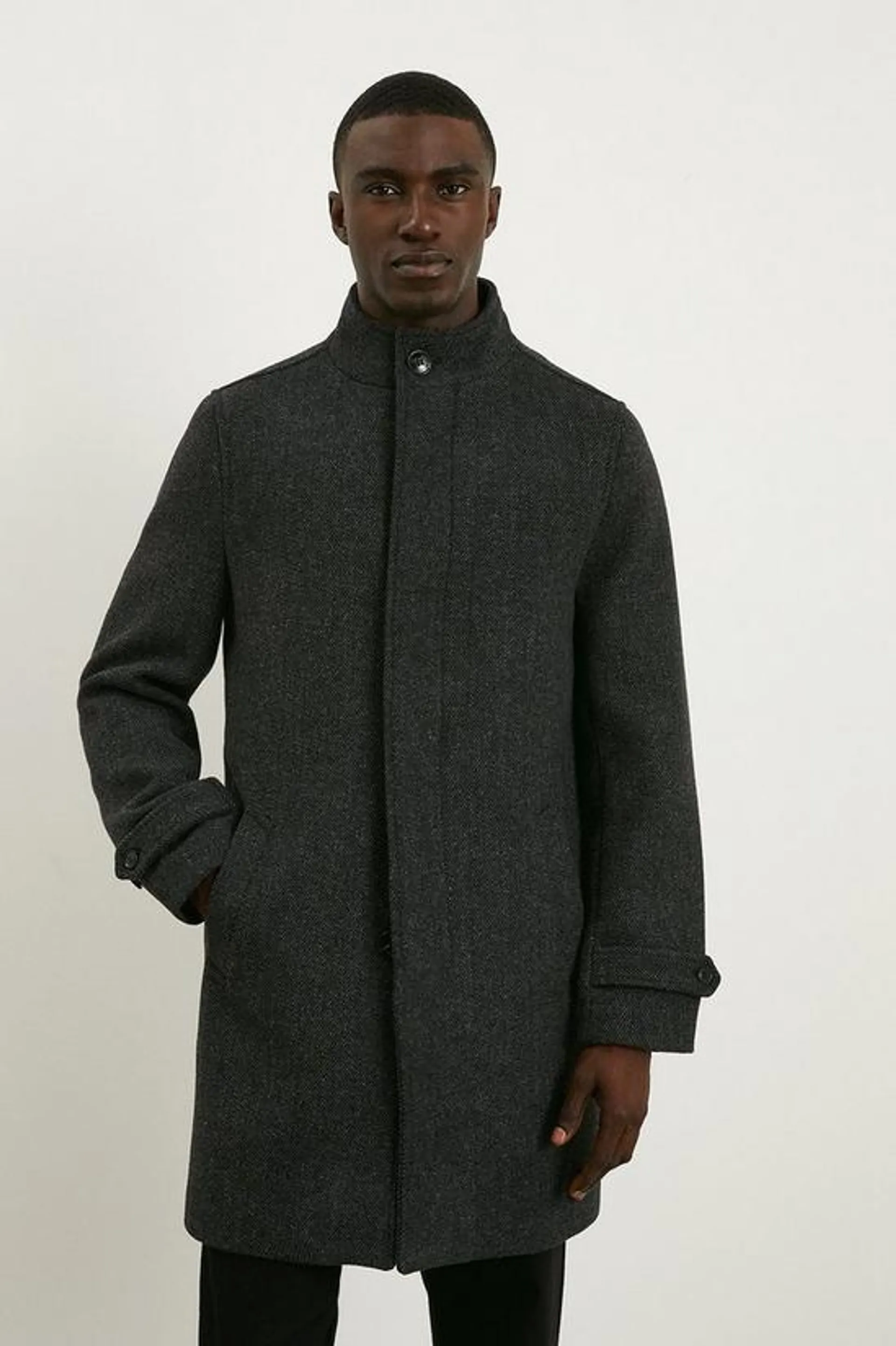 Wool Textured Funnel Neck Coat