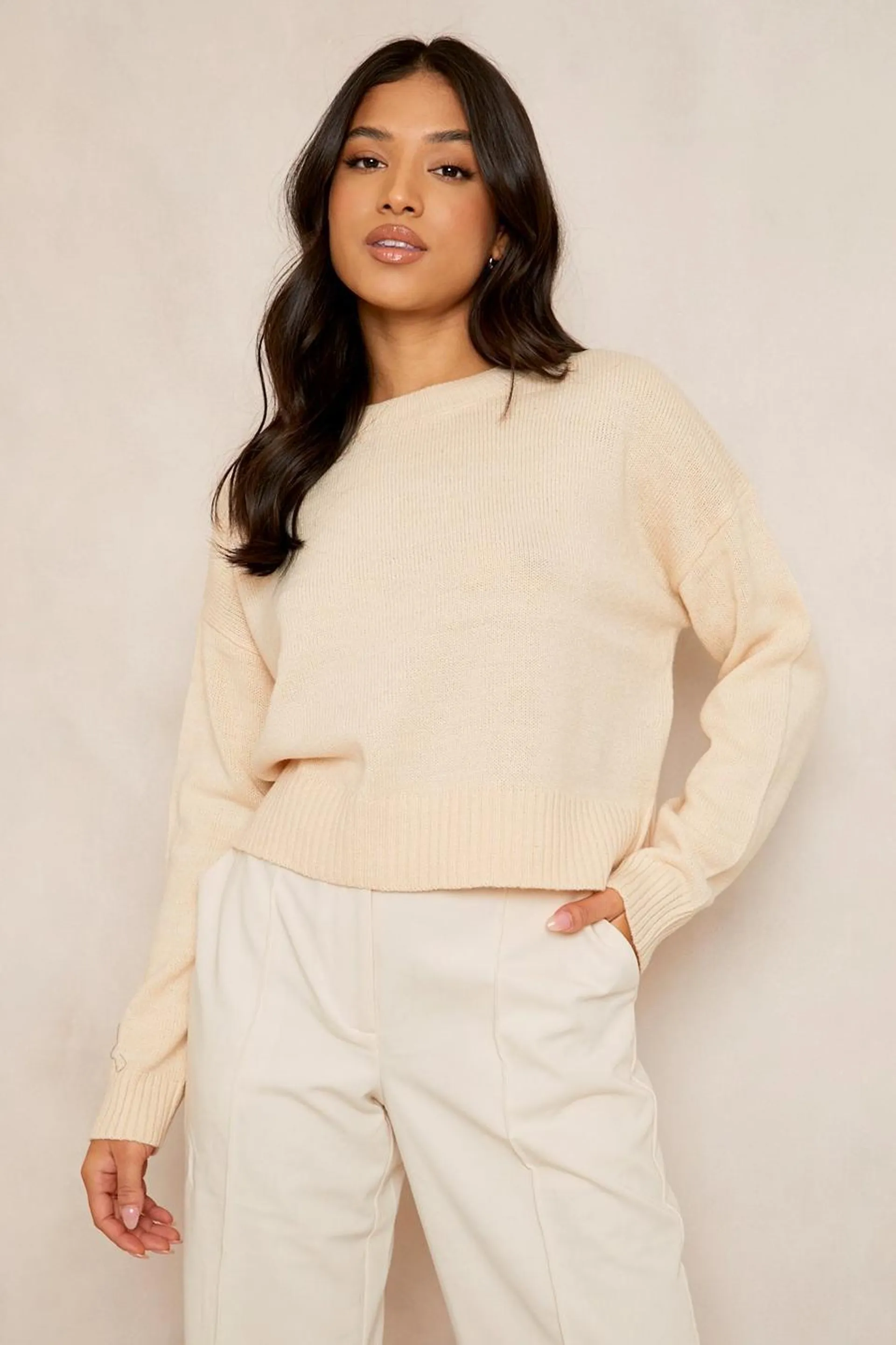 Petite Round Neck Boxy Knitted Jumper