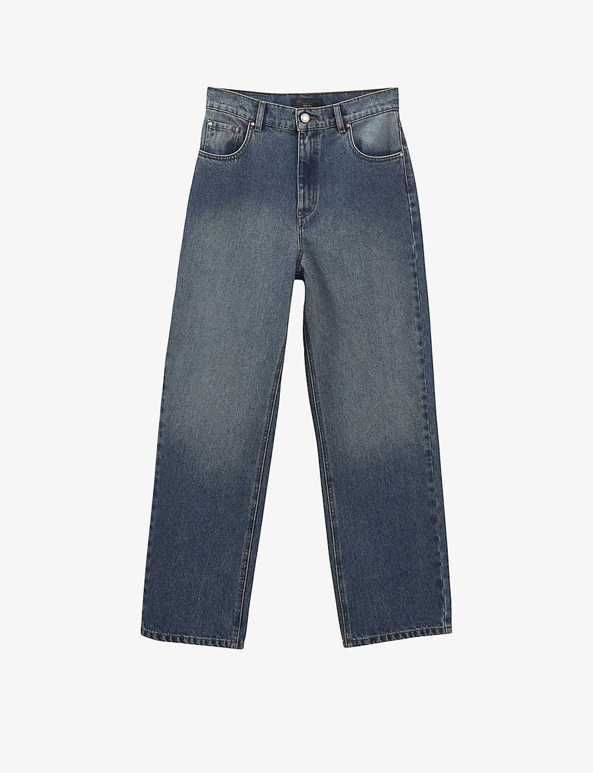 Relaxed-fit straight-leg high-rise denim jeans