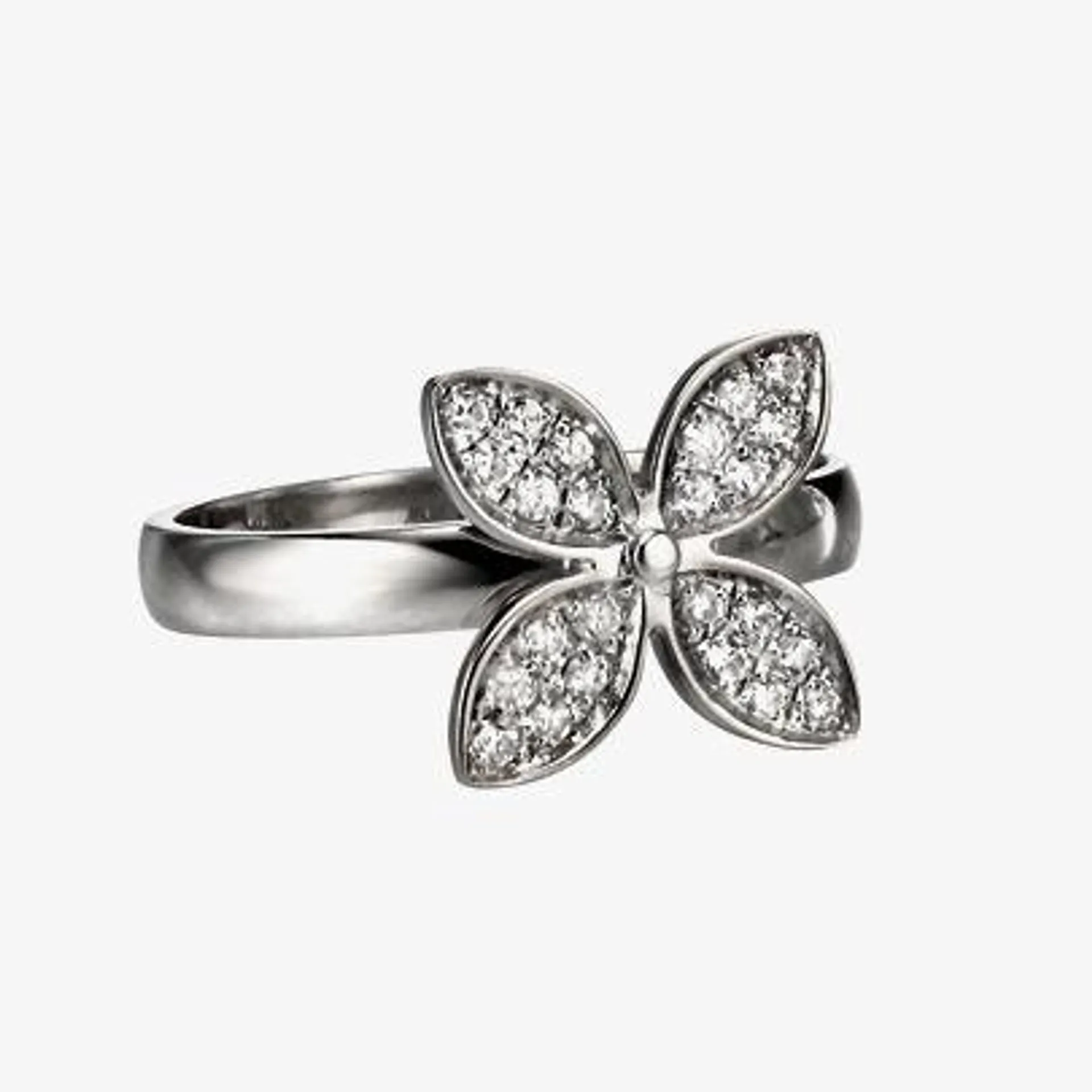 Fiorelli Silver Clear CZ Pave Flower Ring R3162C