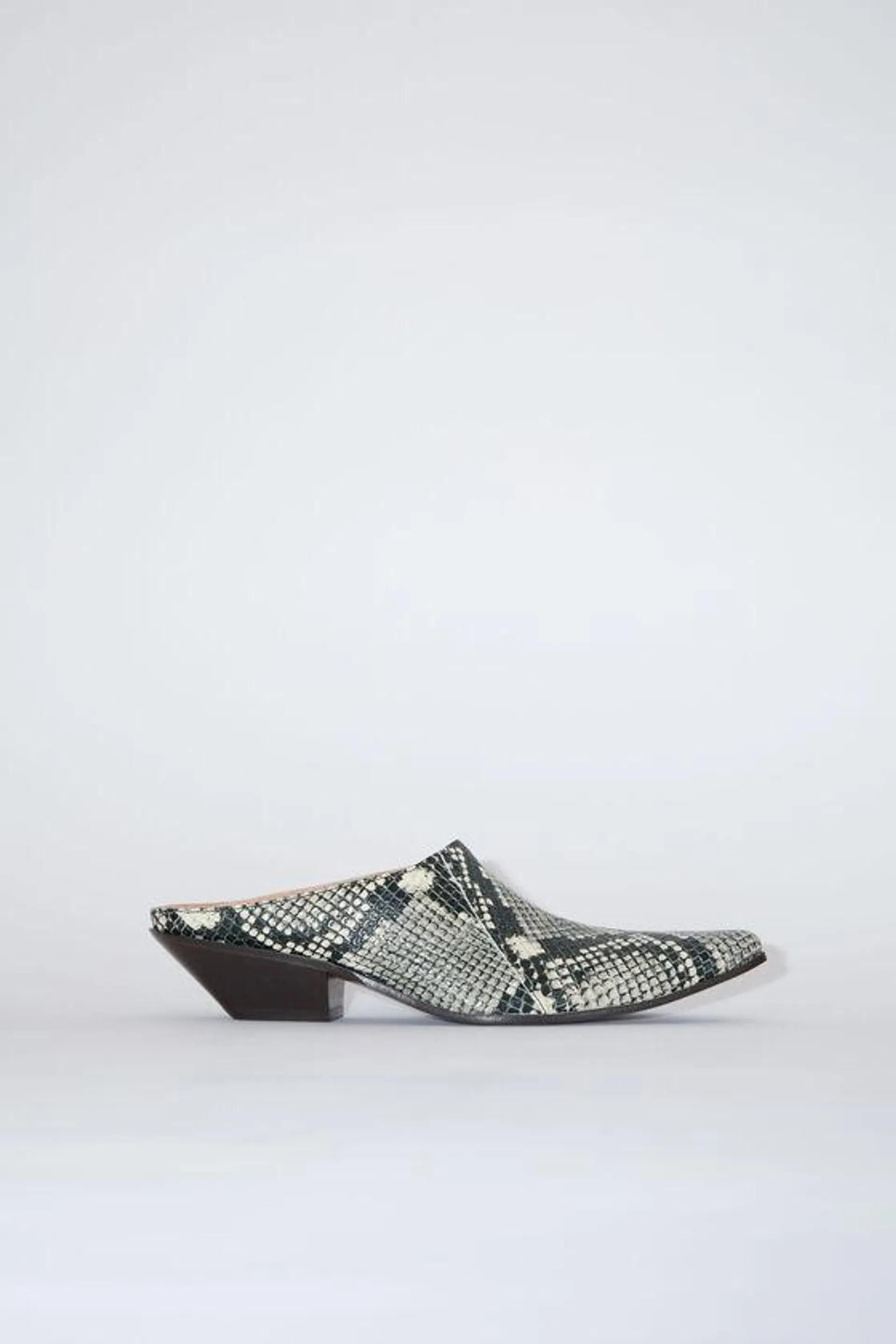 Snake print leather mules
