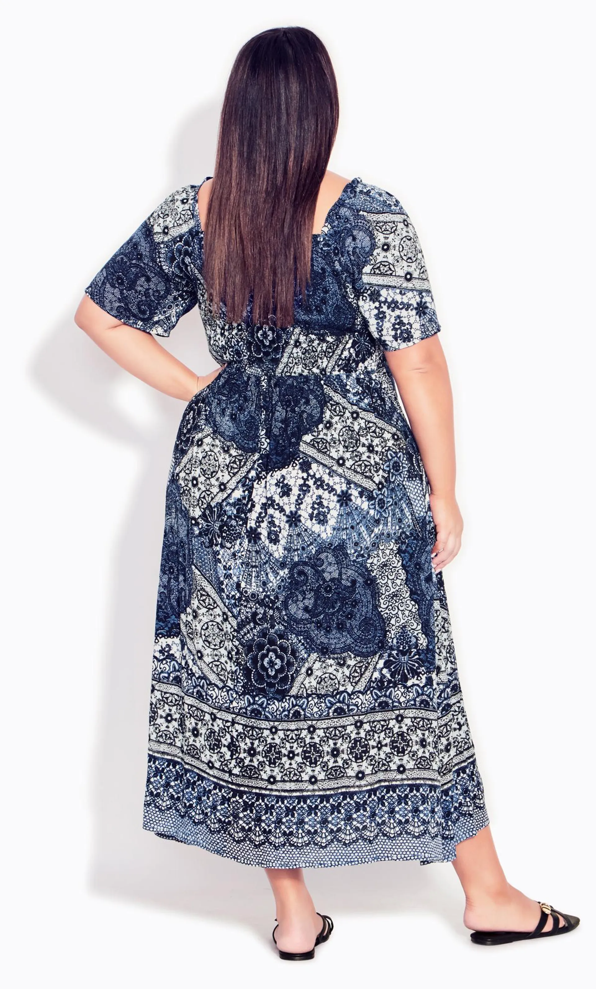 Evans Blue Mixed Paisley Print Milkmaid Midi Dress