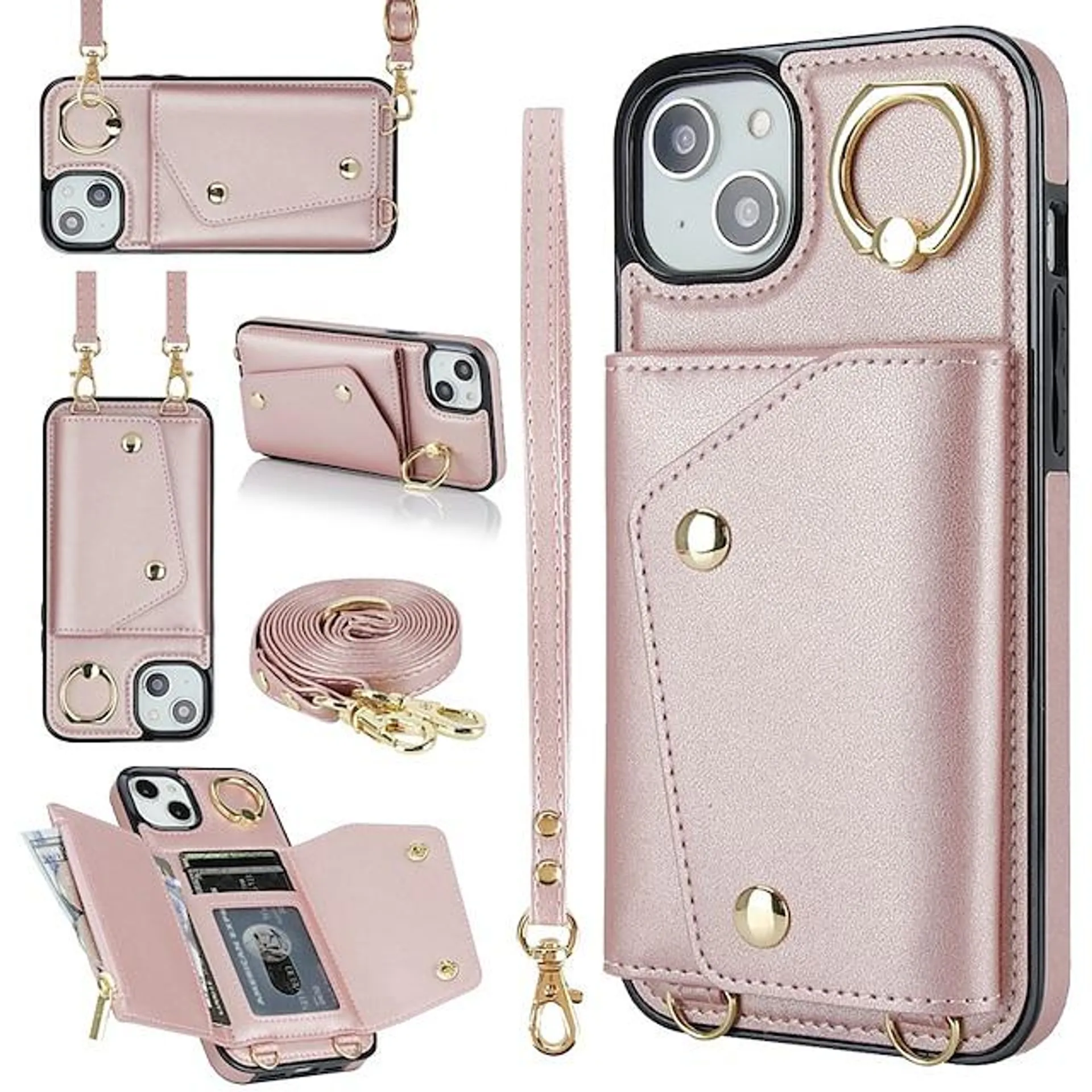 Phone Case For iPhone 15 Pro Max Plus iPhone 14 Pro Max Plus 13 12 11 Mini X XR XS 8 7 Wallet Case Ring Holder Zipper with Lanyard Solid Colored TPU PU Leather