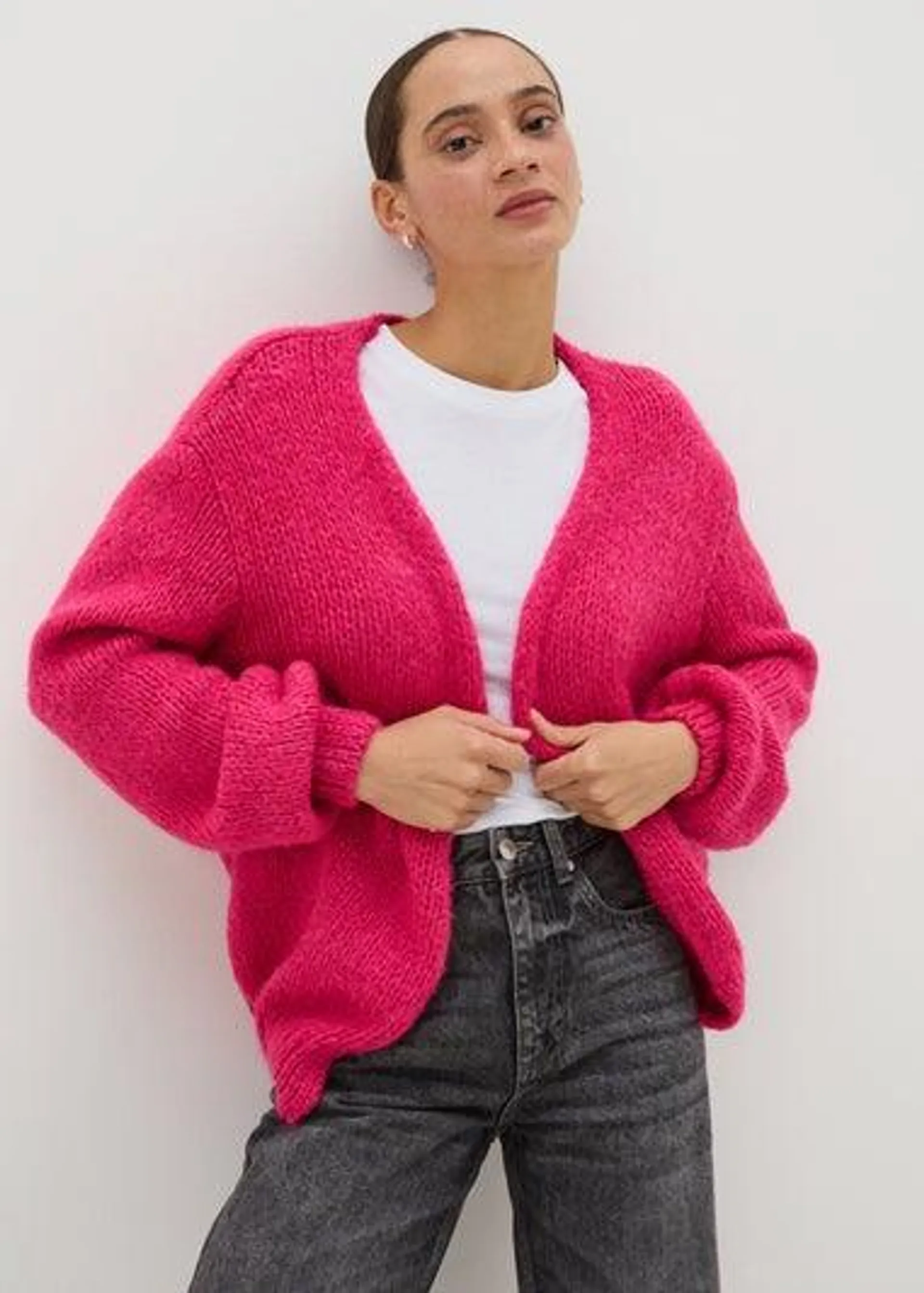 Bright Pink Lofty Knit Cardigan