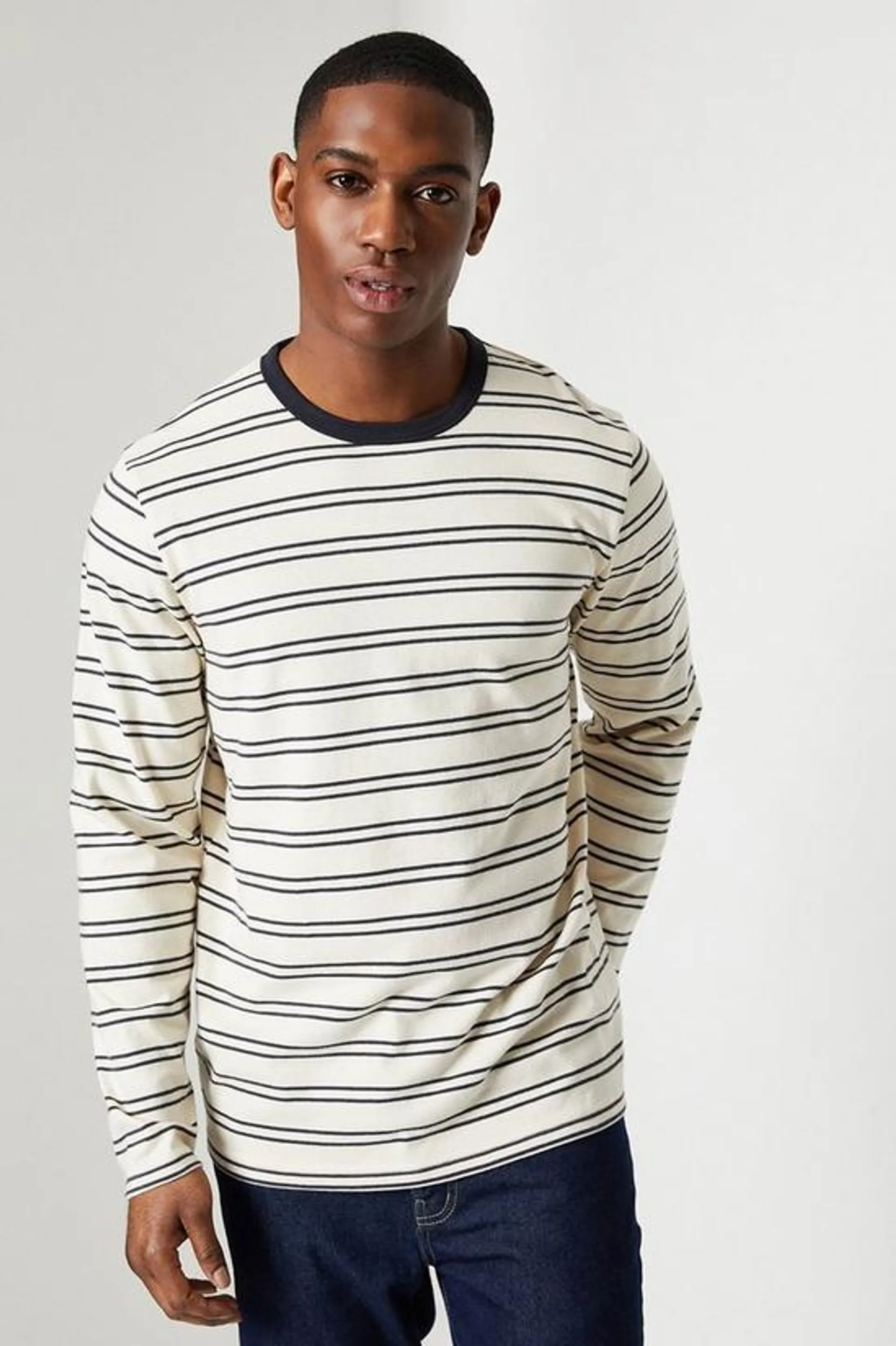 Twin Stripe Ringer Long Sleeve Crew