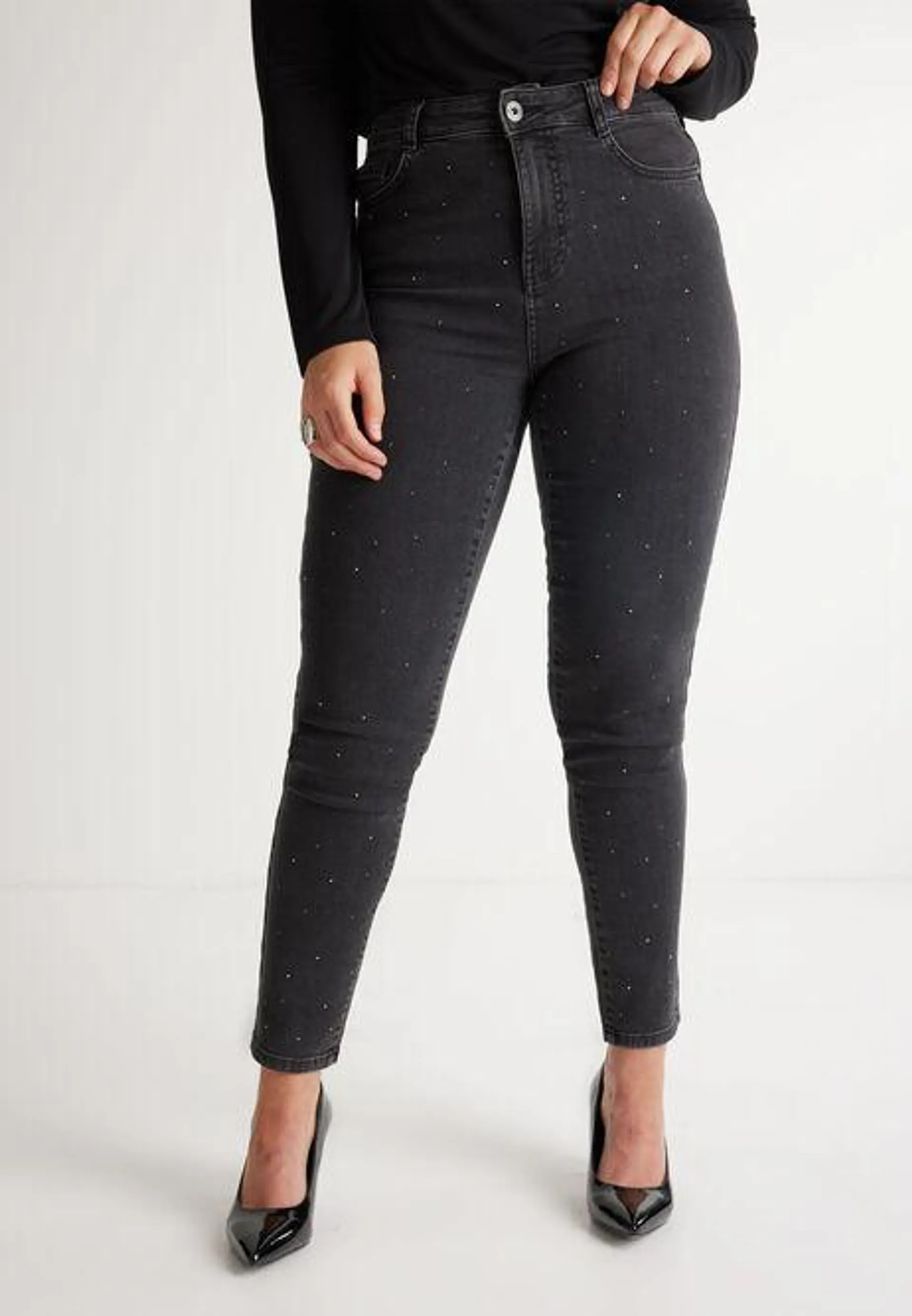 Womens Black Sparkle Embellished Jeans