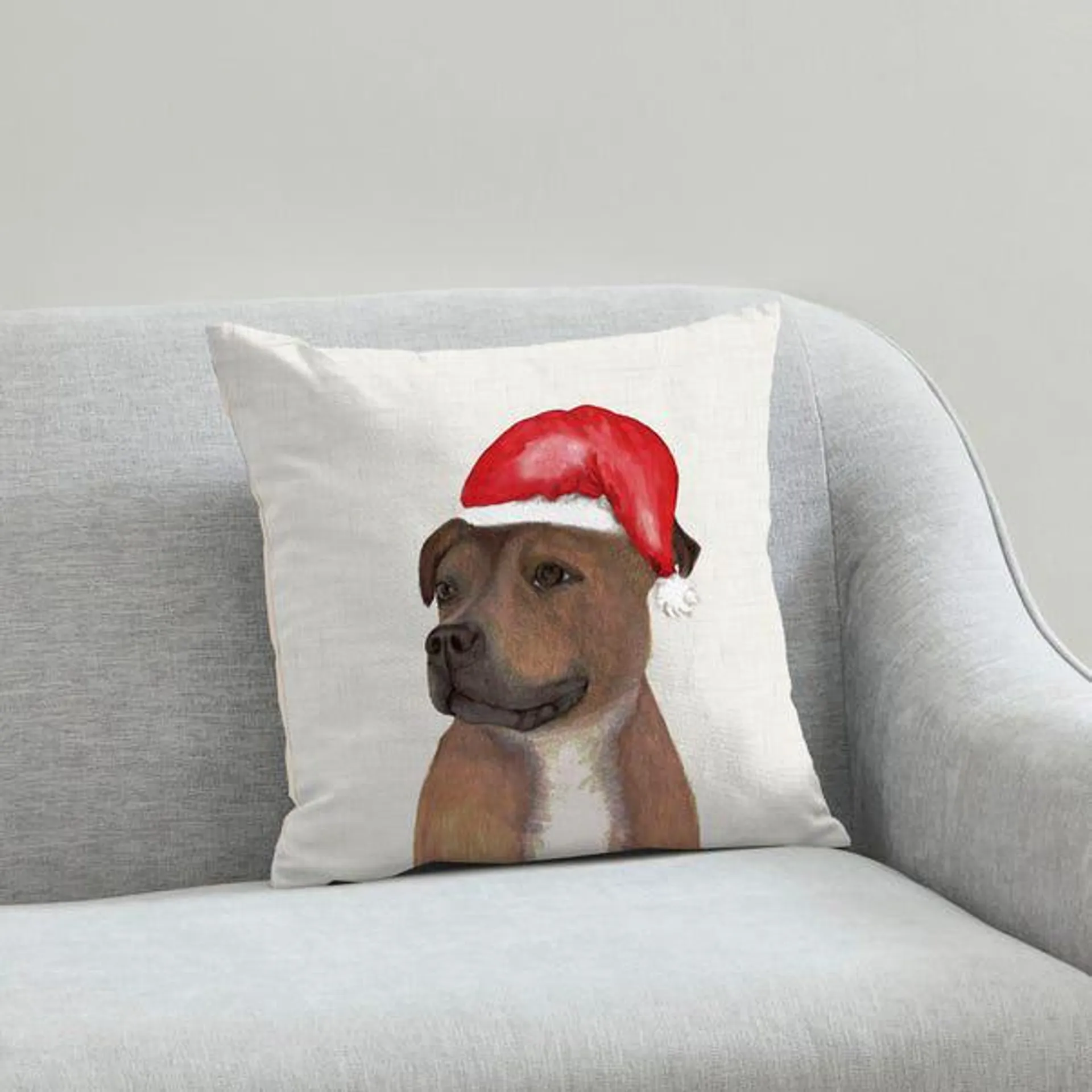 Staffy Christmas Hat Cushion