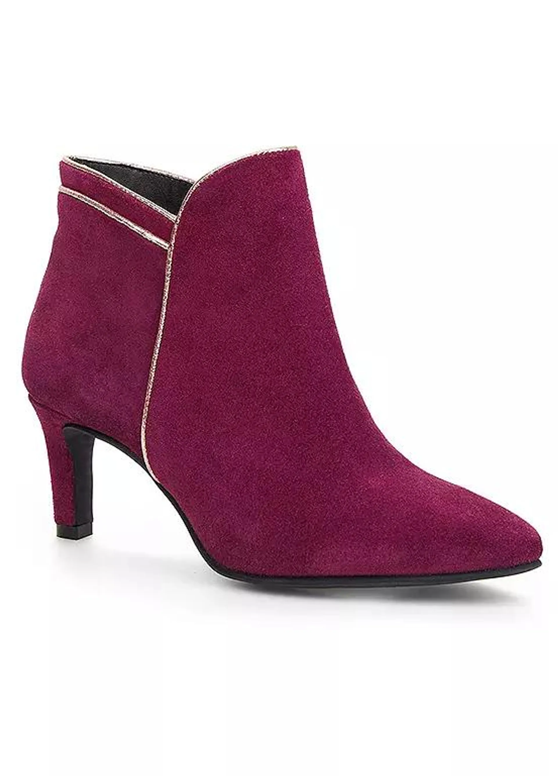 Kaleidoscope Burgundy Suede & Metallic Piping Ankle Boots
