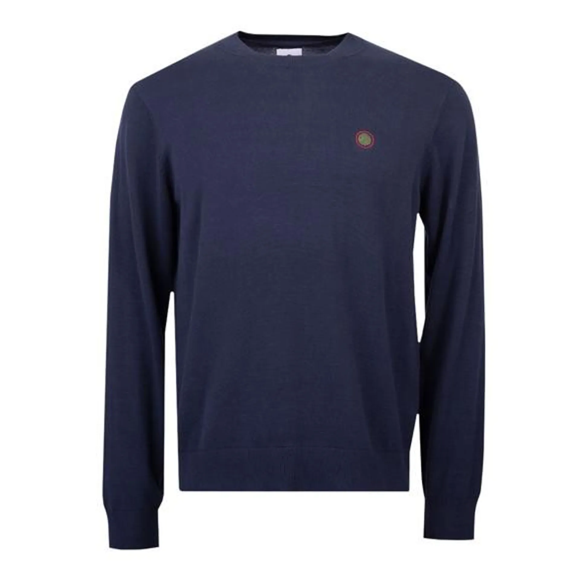 Mens Blue Cotton Tipped Knitted Crewneck Jumper