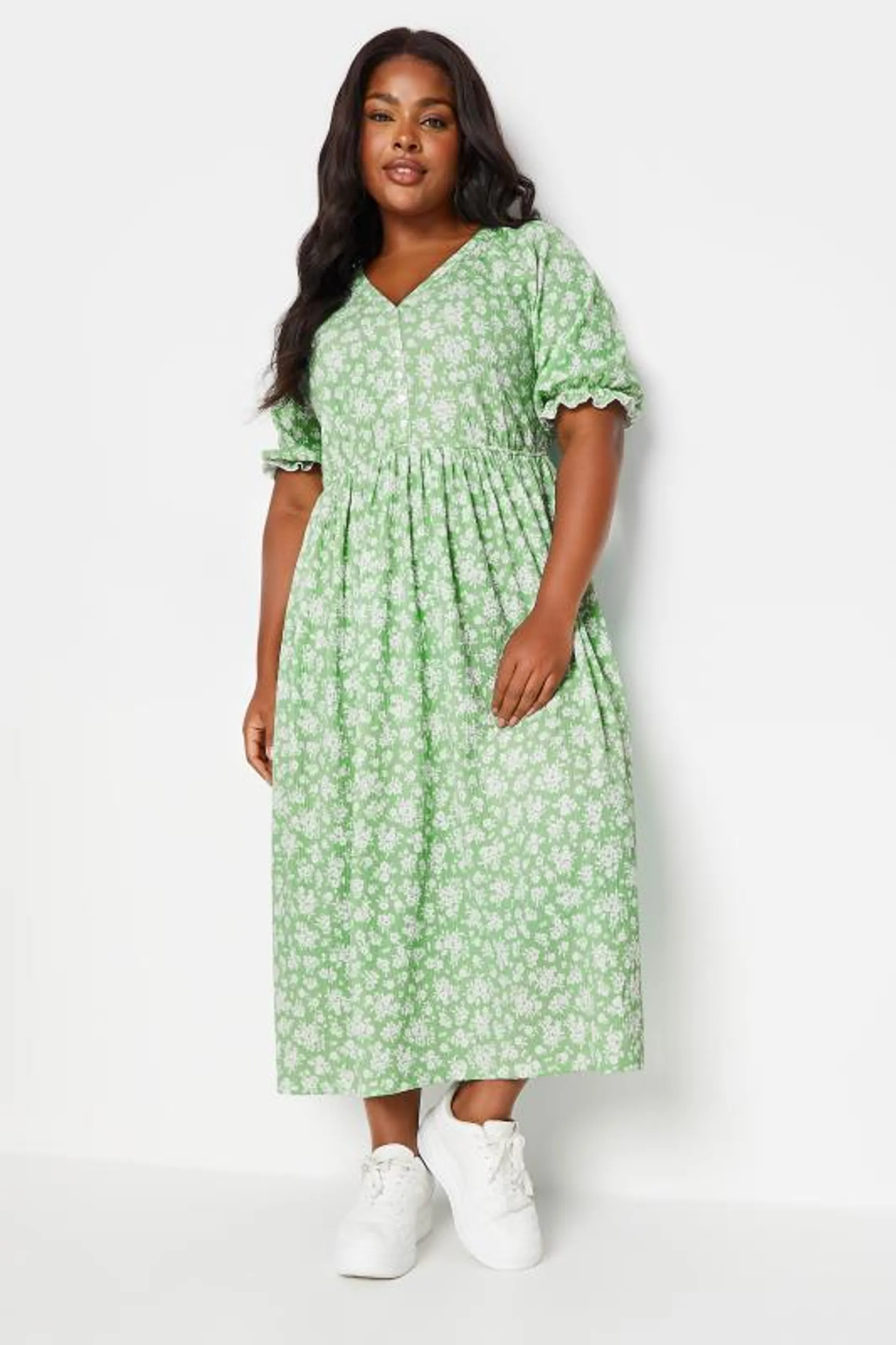 LIMITED COLLECTION Curve Green Vintage Floral Textured Midaxi Dress