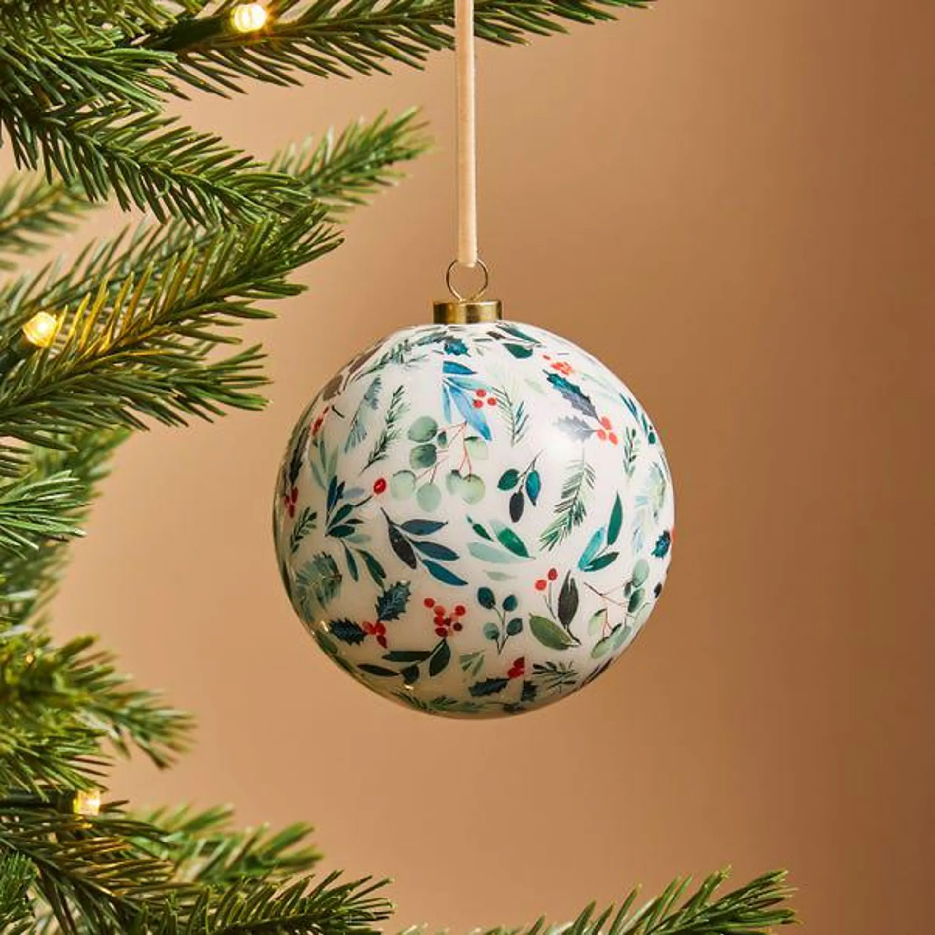 White Holly Decoupage Bauble