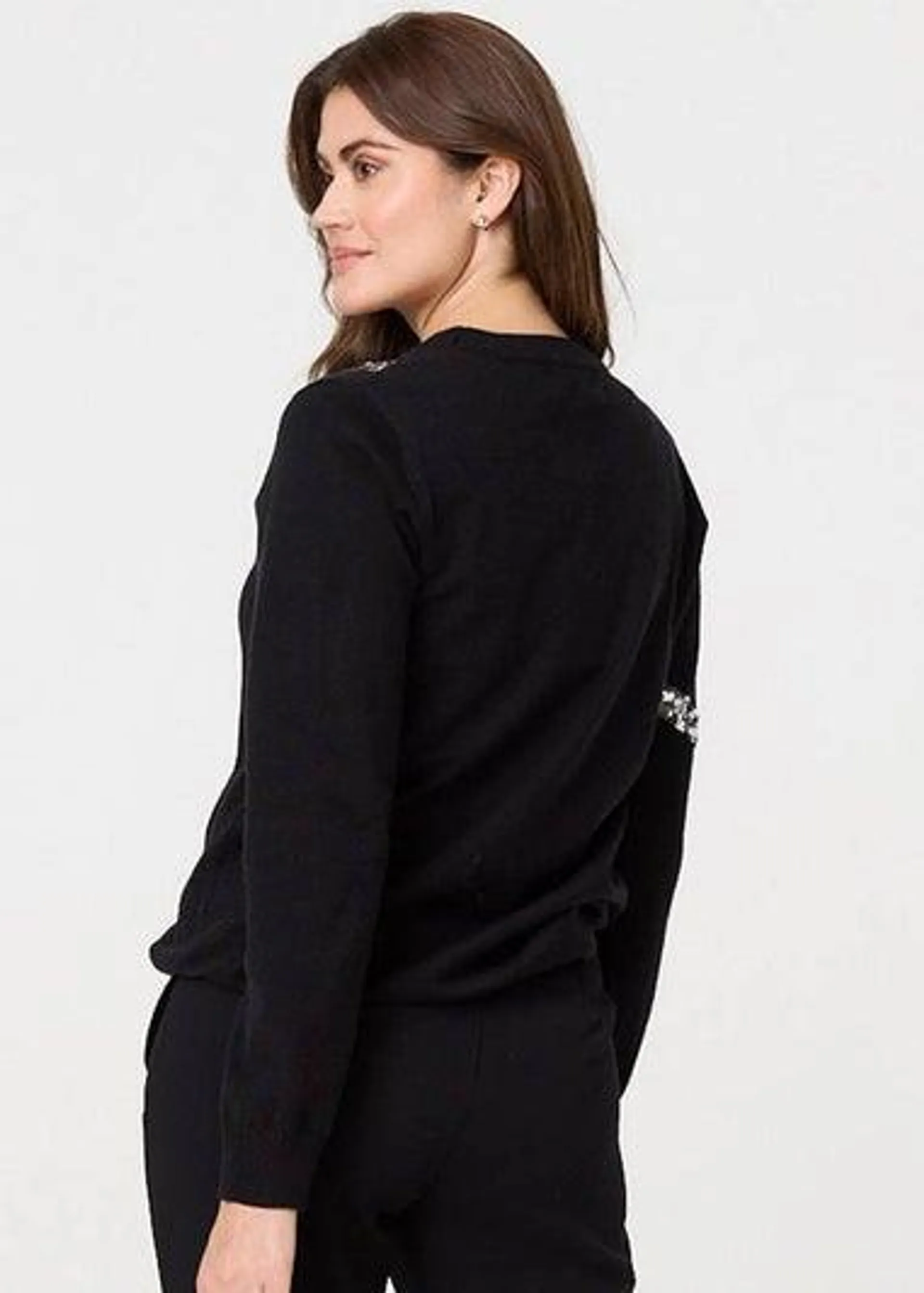 Izabel London Black Sequin Bow Print Long Sleeve Jumper