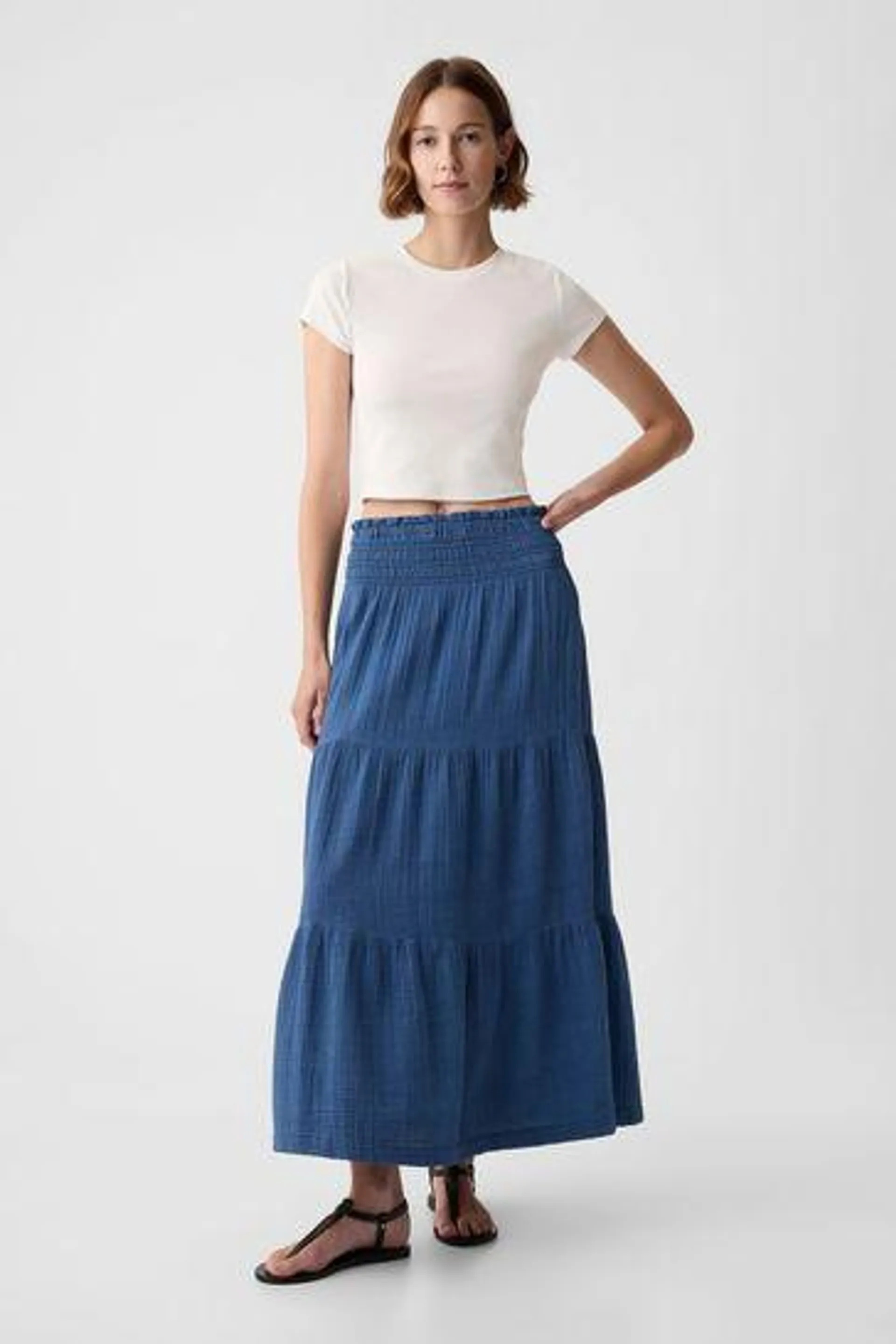 Crinkle Cotton Pull On Maxi Skirt