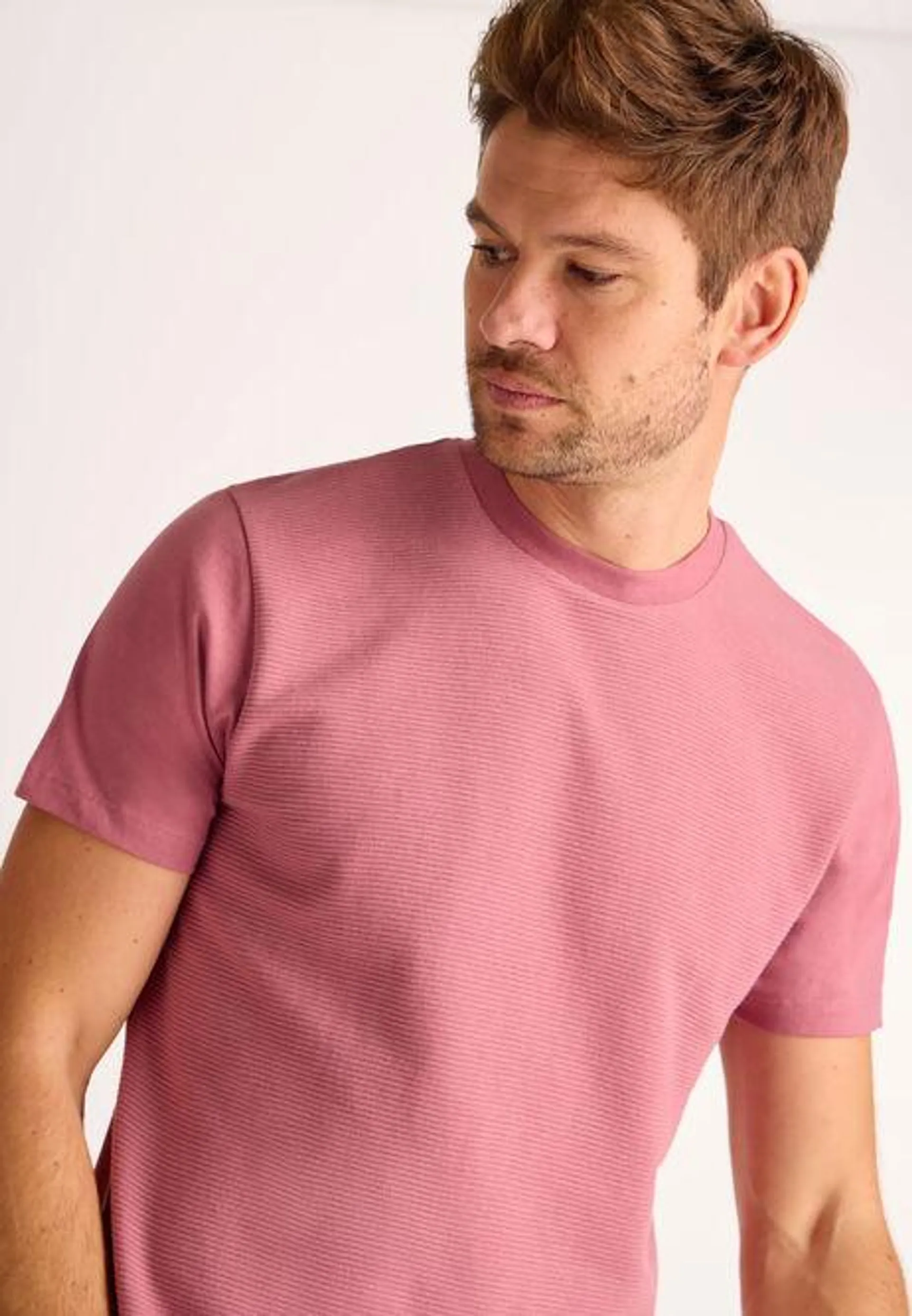 Mens Pink Rib Crew Neck T-Shirt