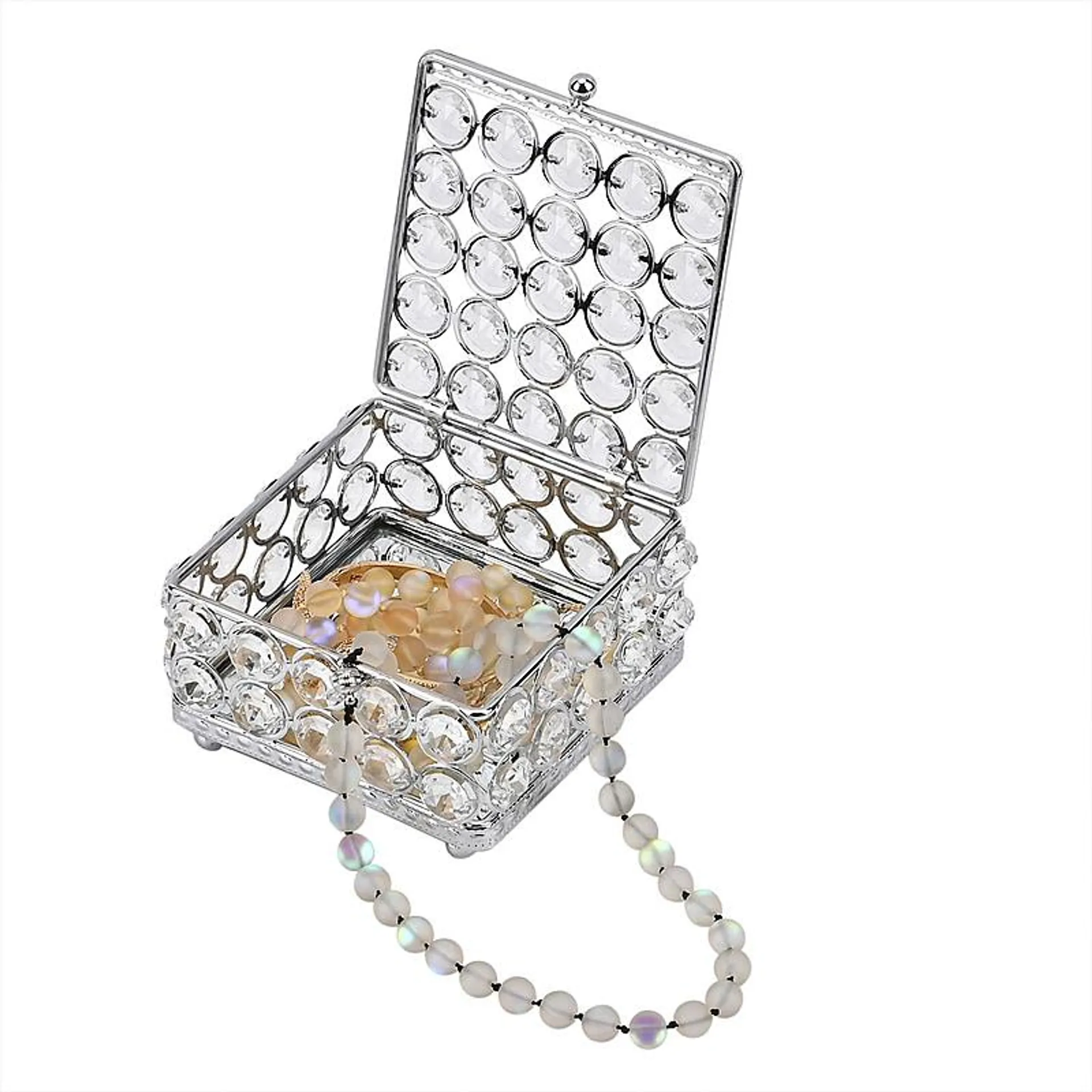 Square Crystal Studded Trinket Box (Size 10x10x9 cm) - Silver