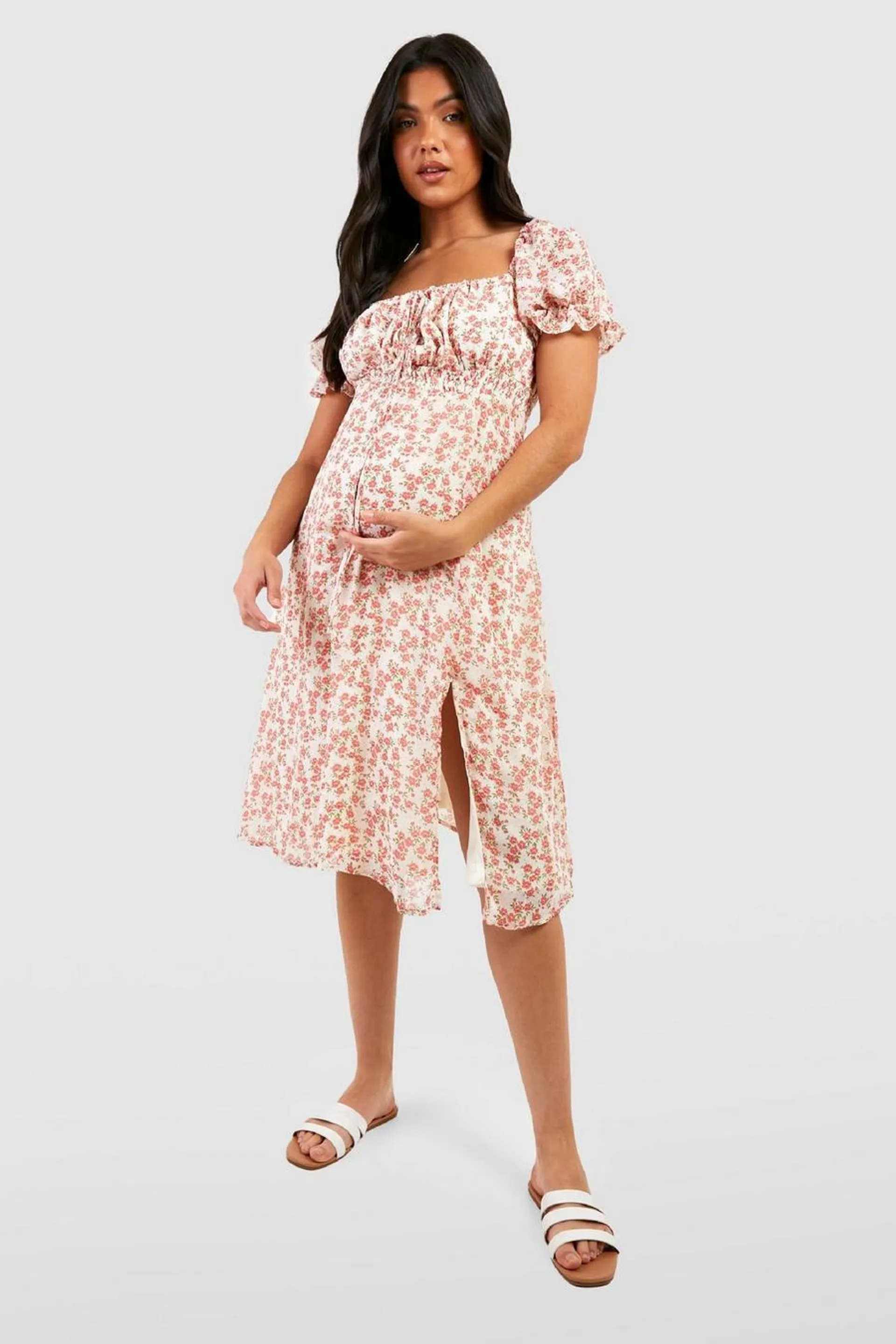 Maternity Floral Square Neck Skater Dress