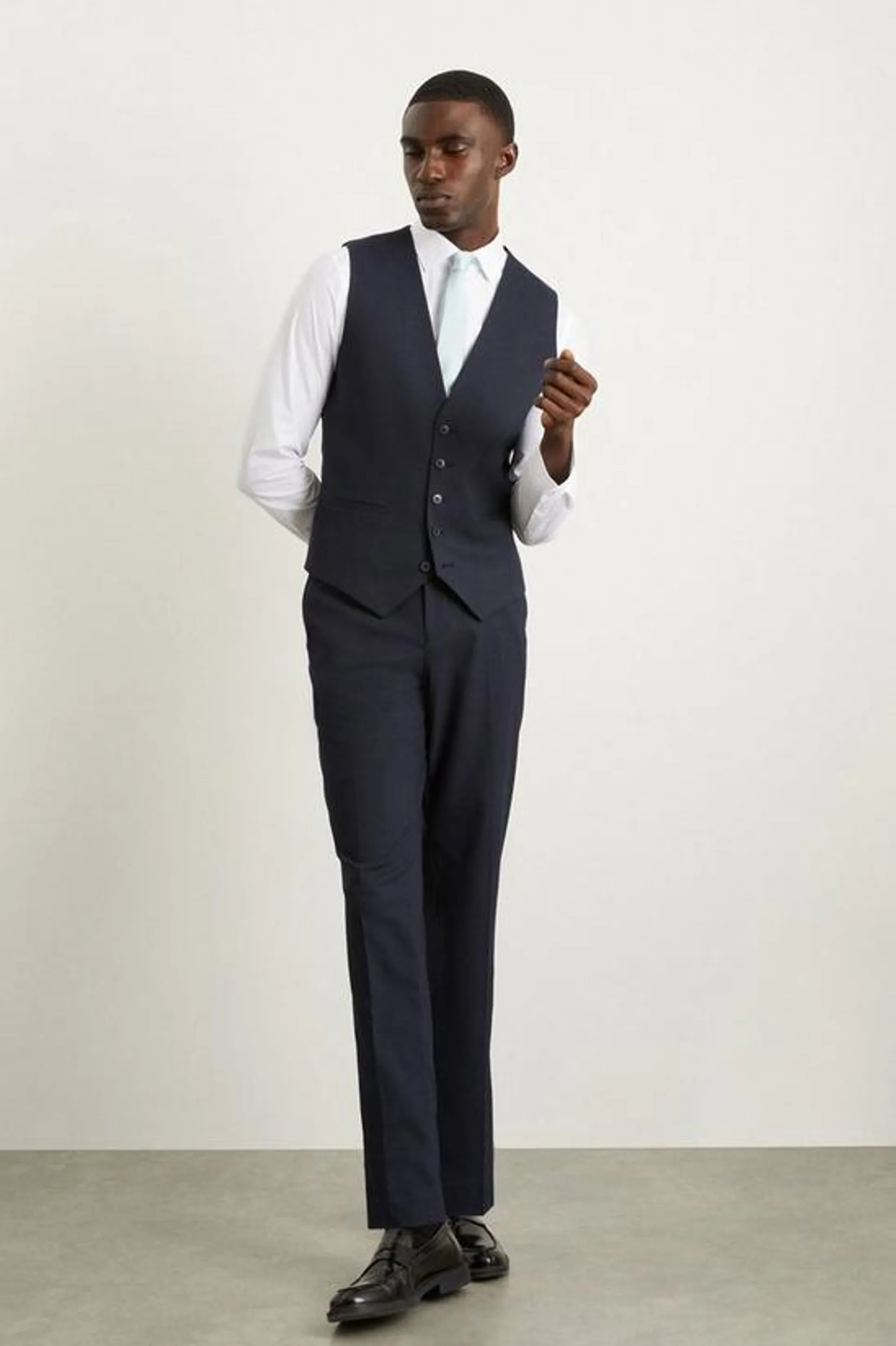 Slim Fit Navy Fine Stripe Waistcoat