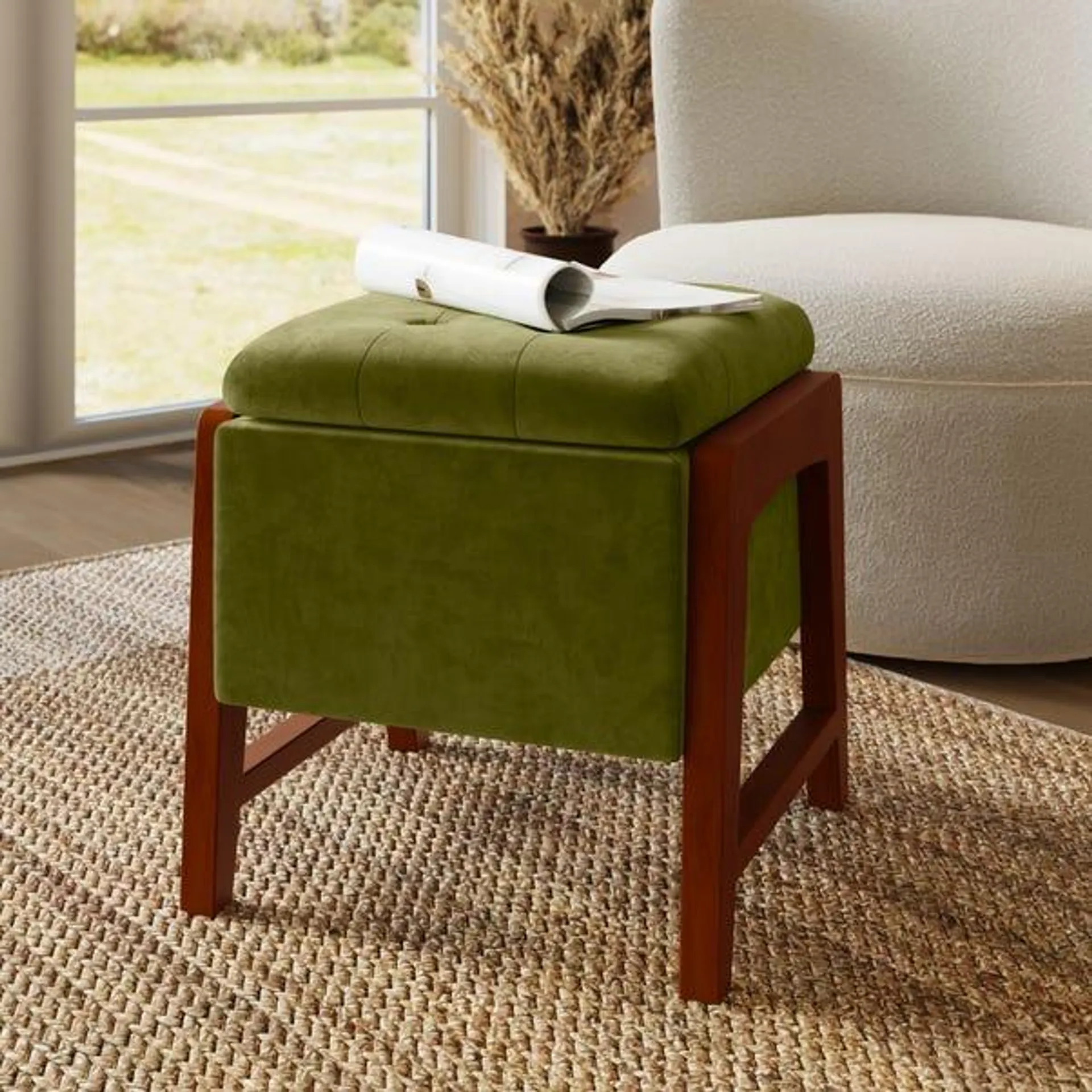 Annie Olive Velvet Footstool