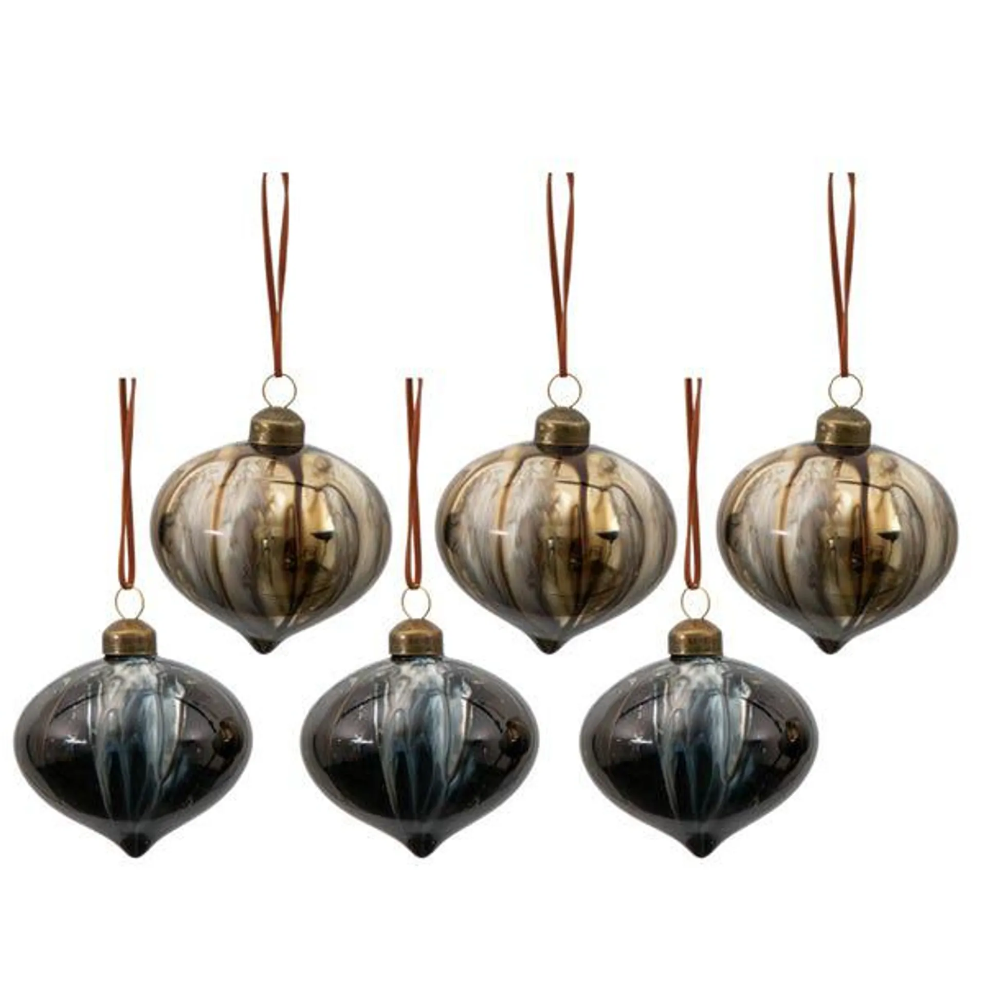 Set of 6 Marbled Black and Gold Baubles