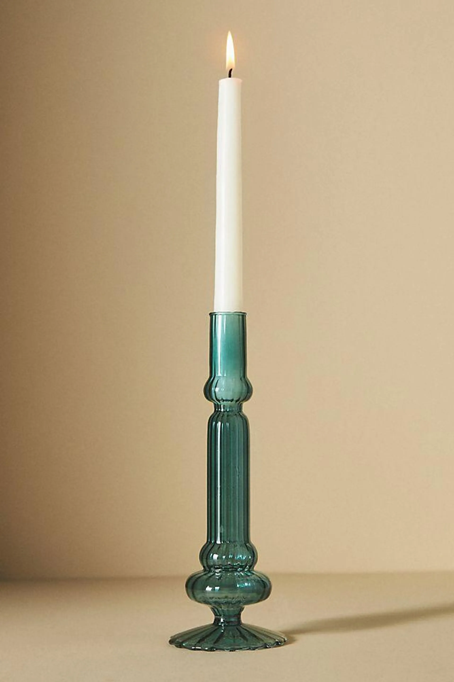 Ribbed Glass Taper Candle Holder