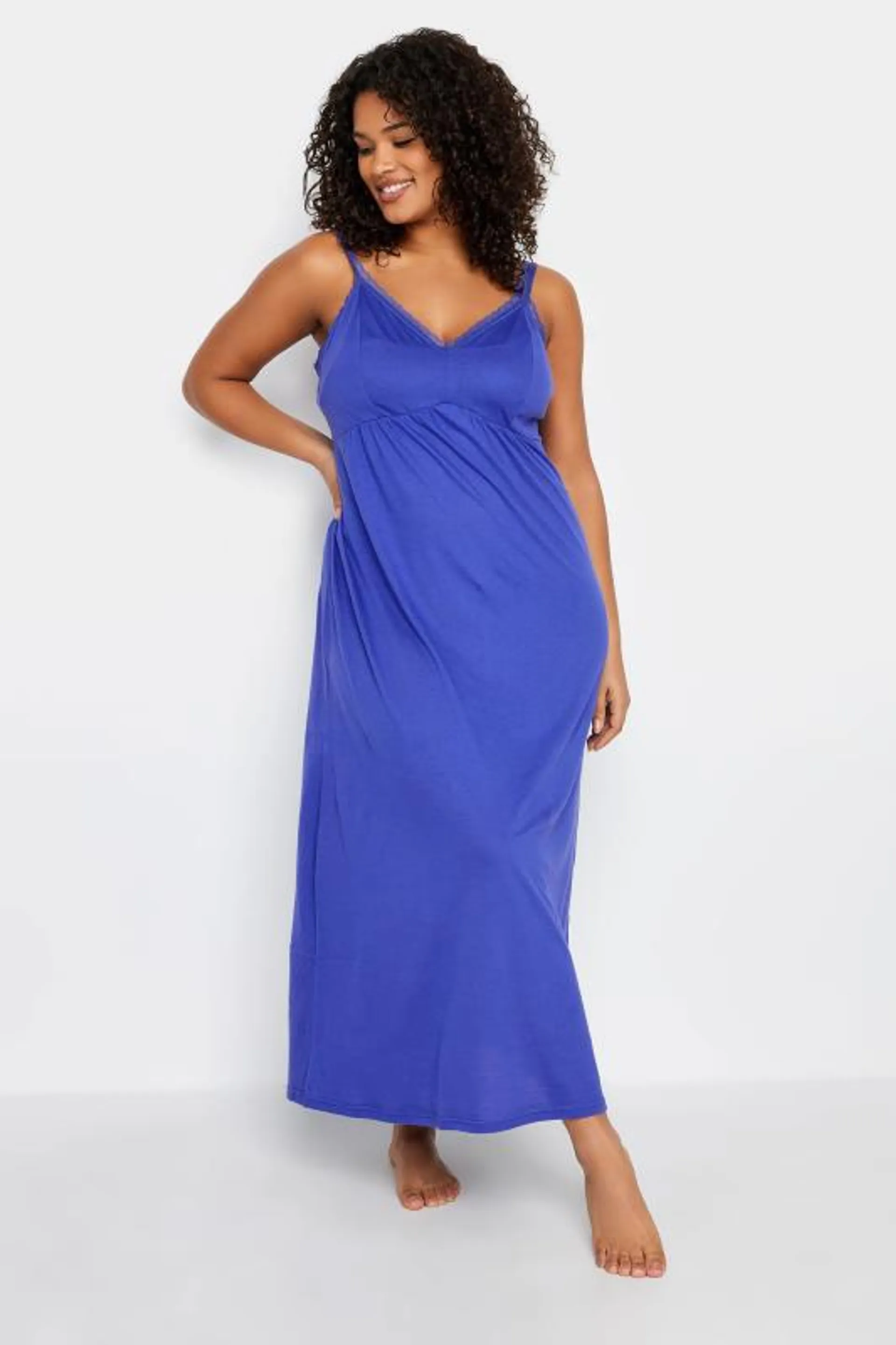 Avenue Blue Lace Trim Maxi Nightdress