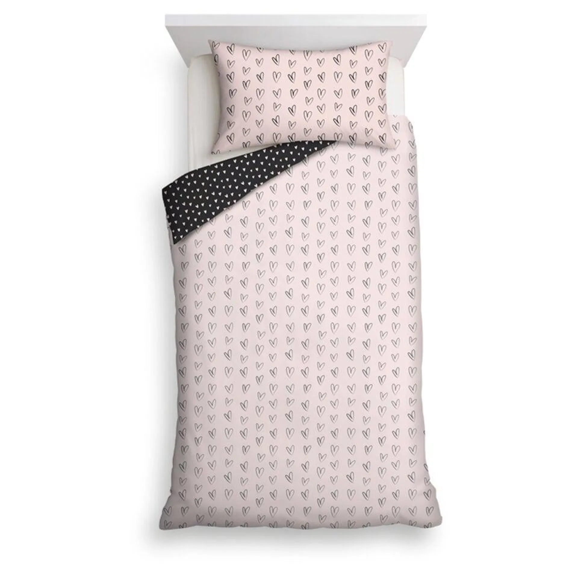 F&F Home Bedding Pink and Black Hearts Duvet Set Single