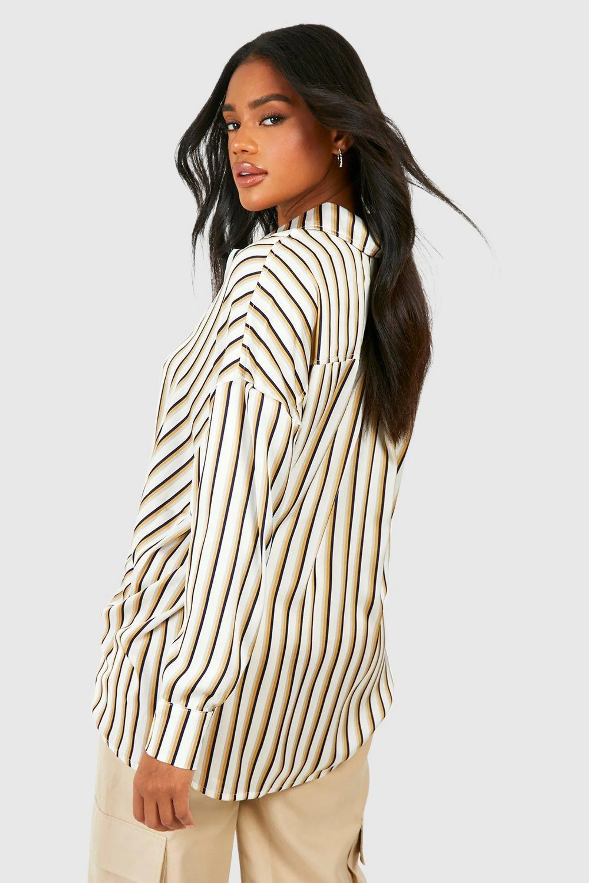 Satin Multi Stripe Drop Shoulder Shirt