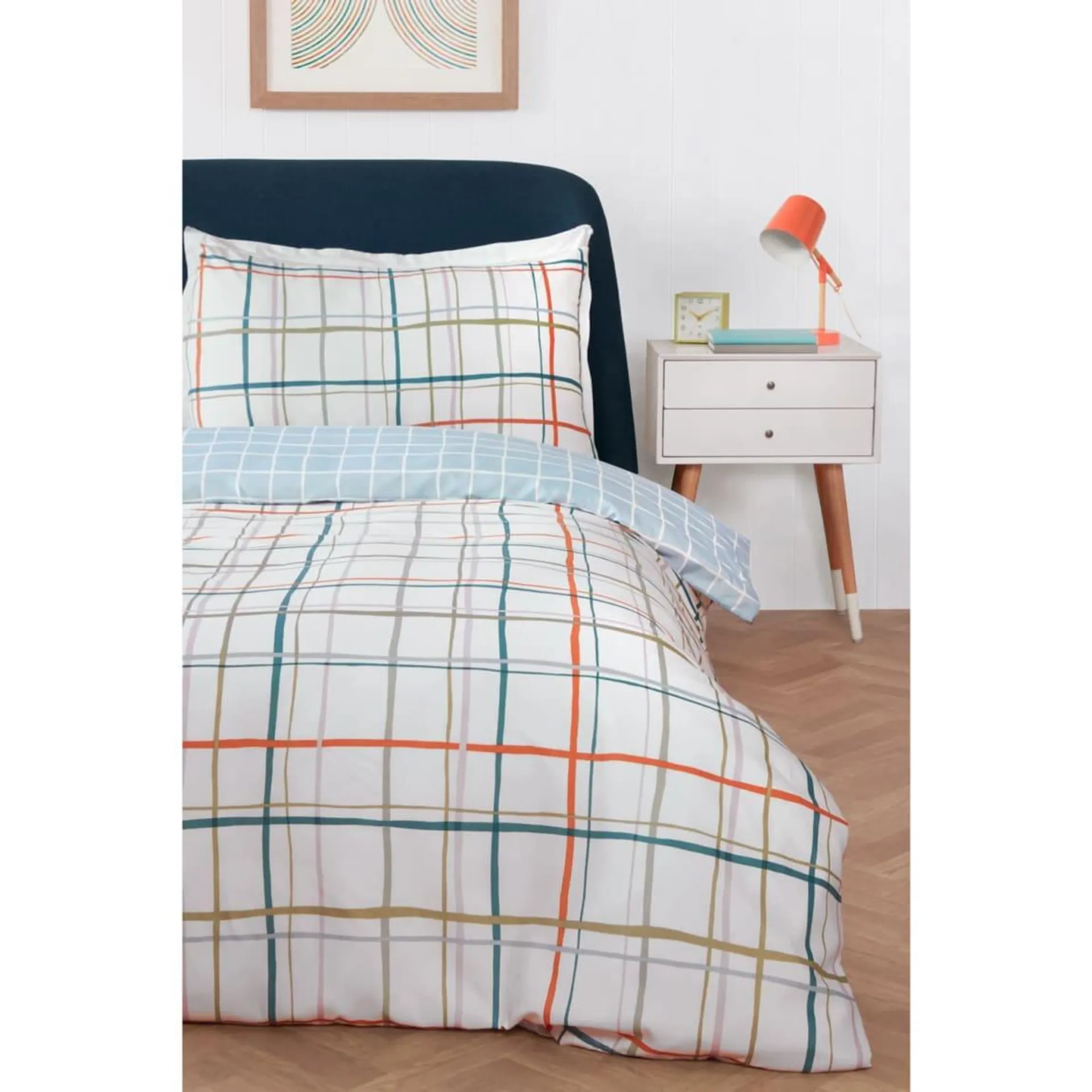 Multi-Coloured Check Duvet Set - Single