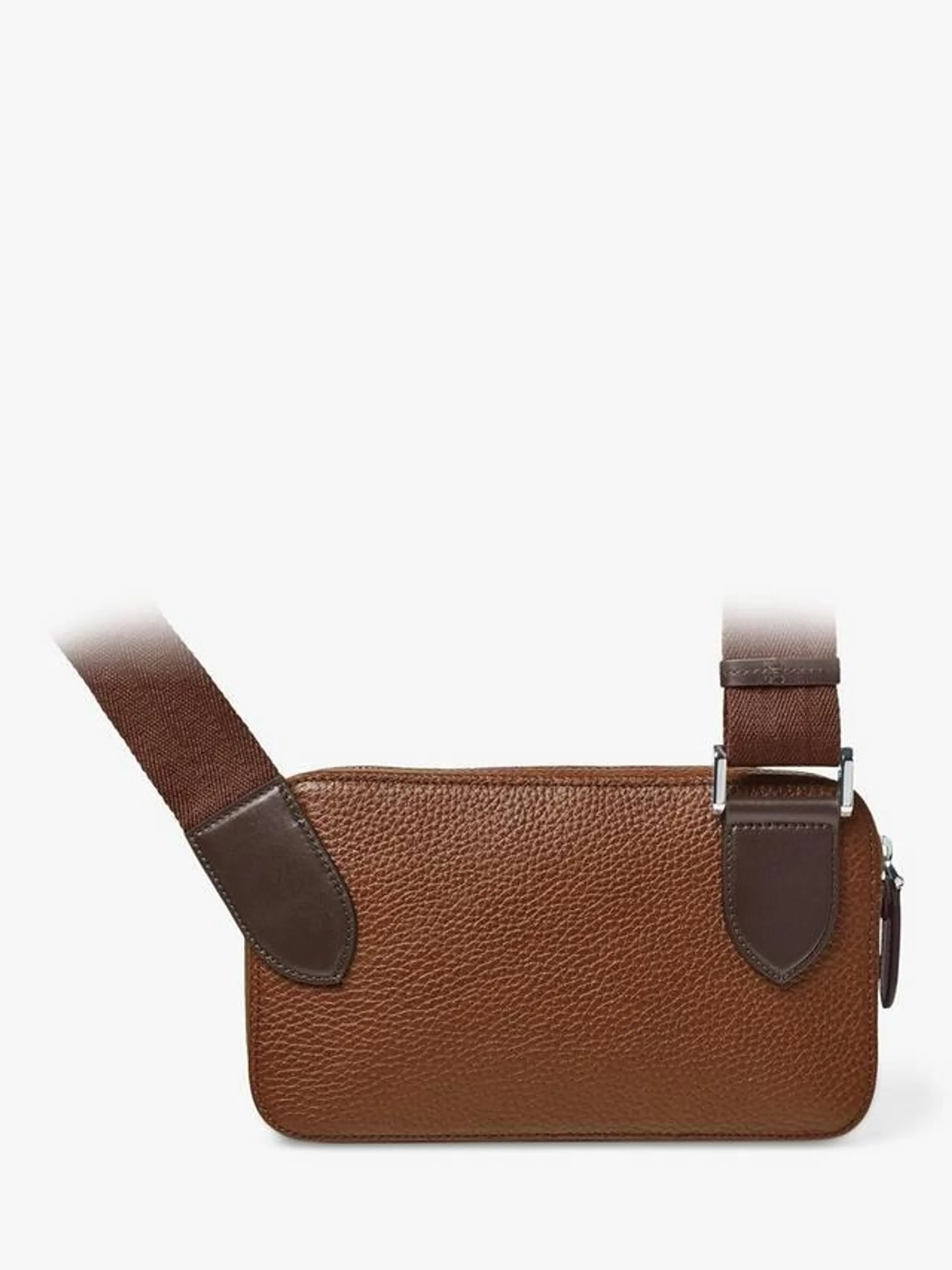 Compact Pebble Leather Reporter Bag, Tobacco