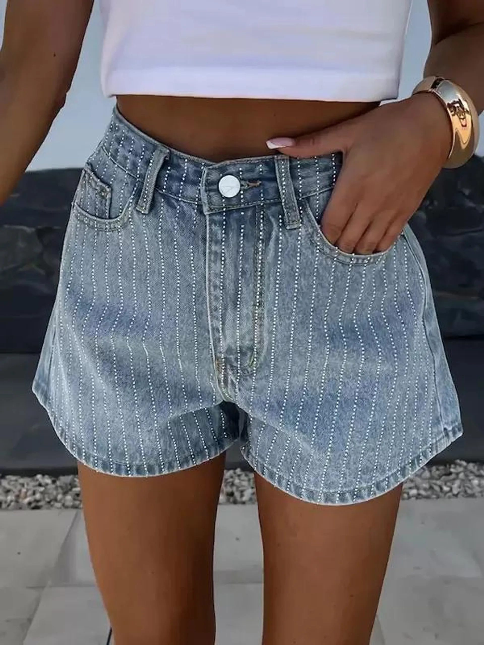 Shorts For Woman Studded Polyester Chic