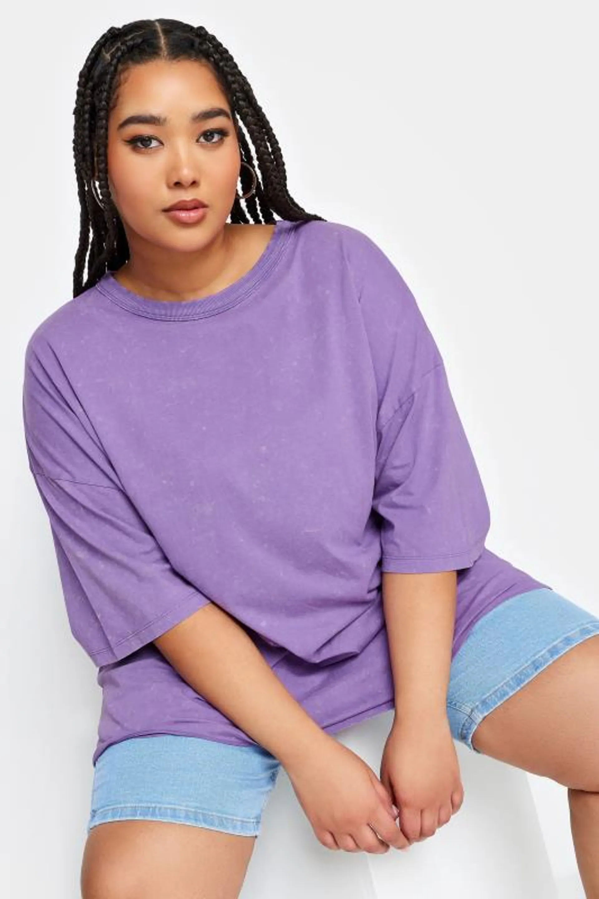 YOURS Curve Purple Acid Wash Boxy T-Shirt