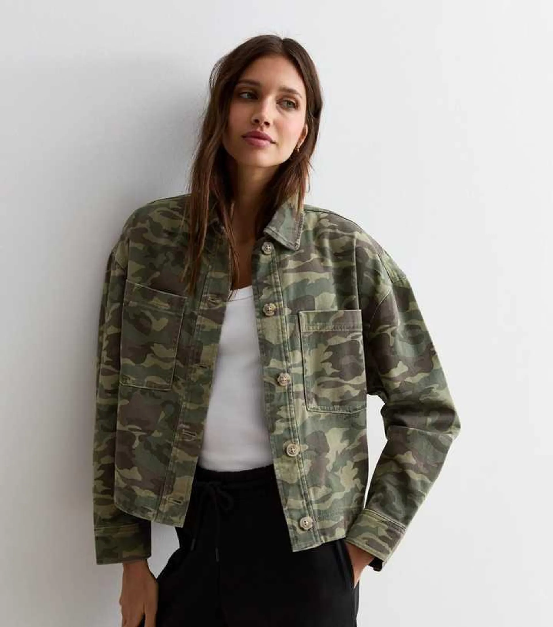 Green Camouflage Cotton Shacket