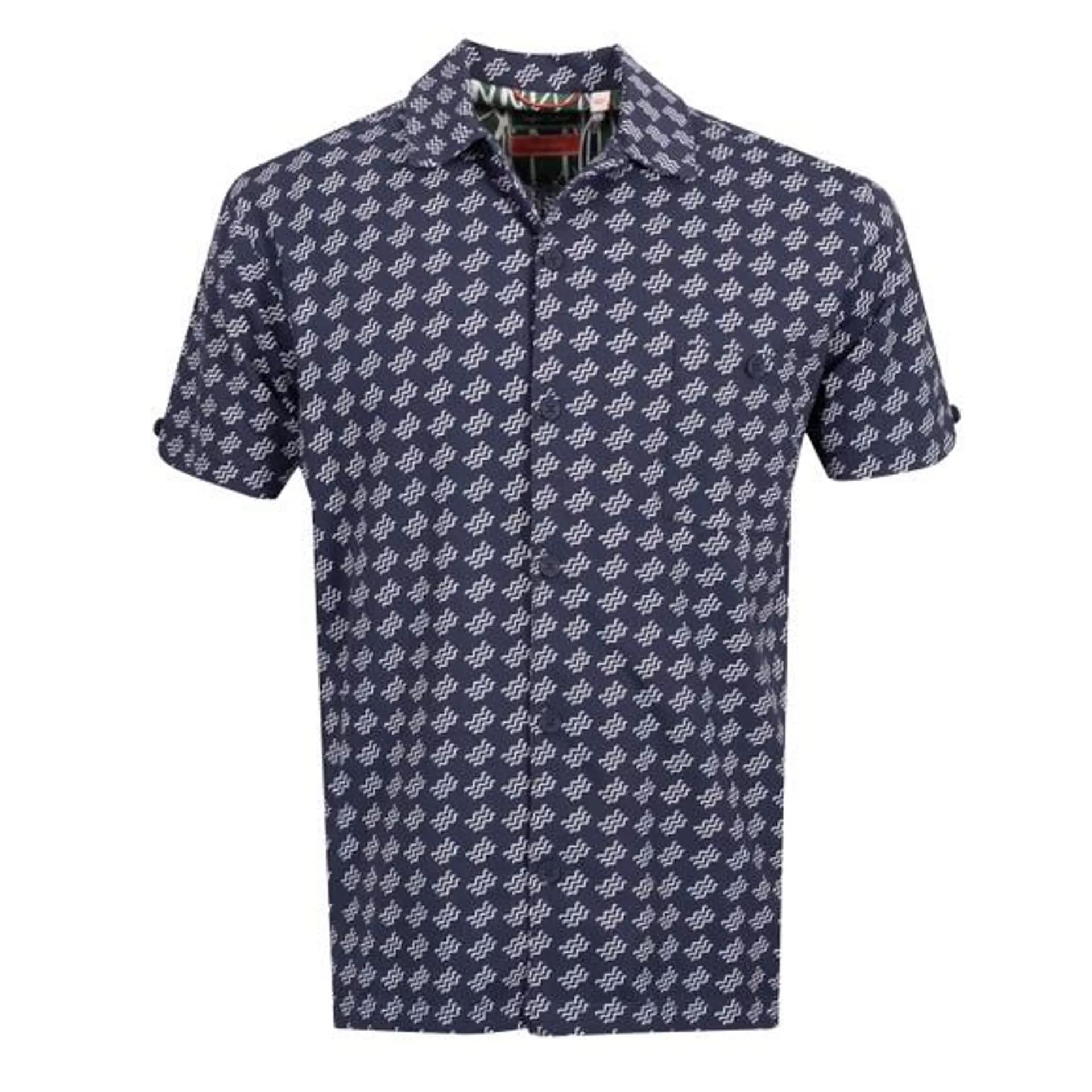 Mens Blue Walsoken Wave Print S/S Shirt