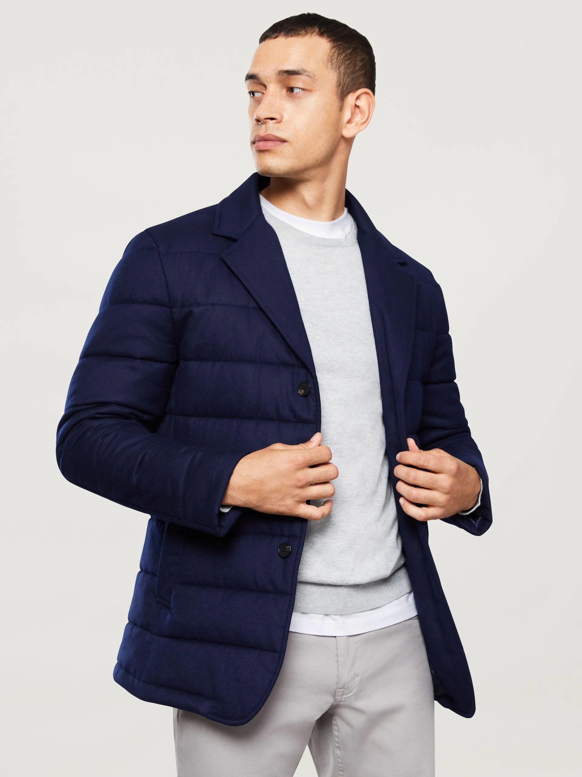 Bocelli Slim Fit Quilted Jacket in Navy Wool