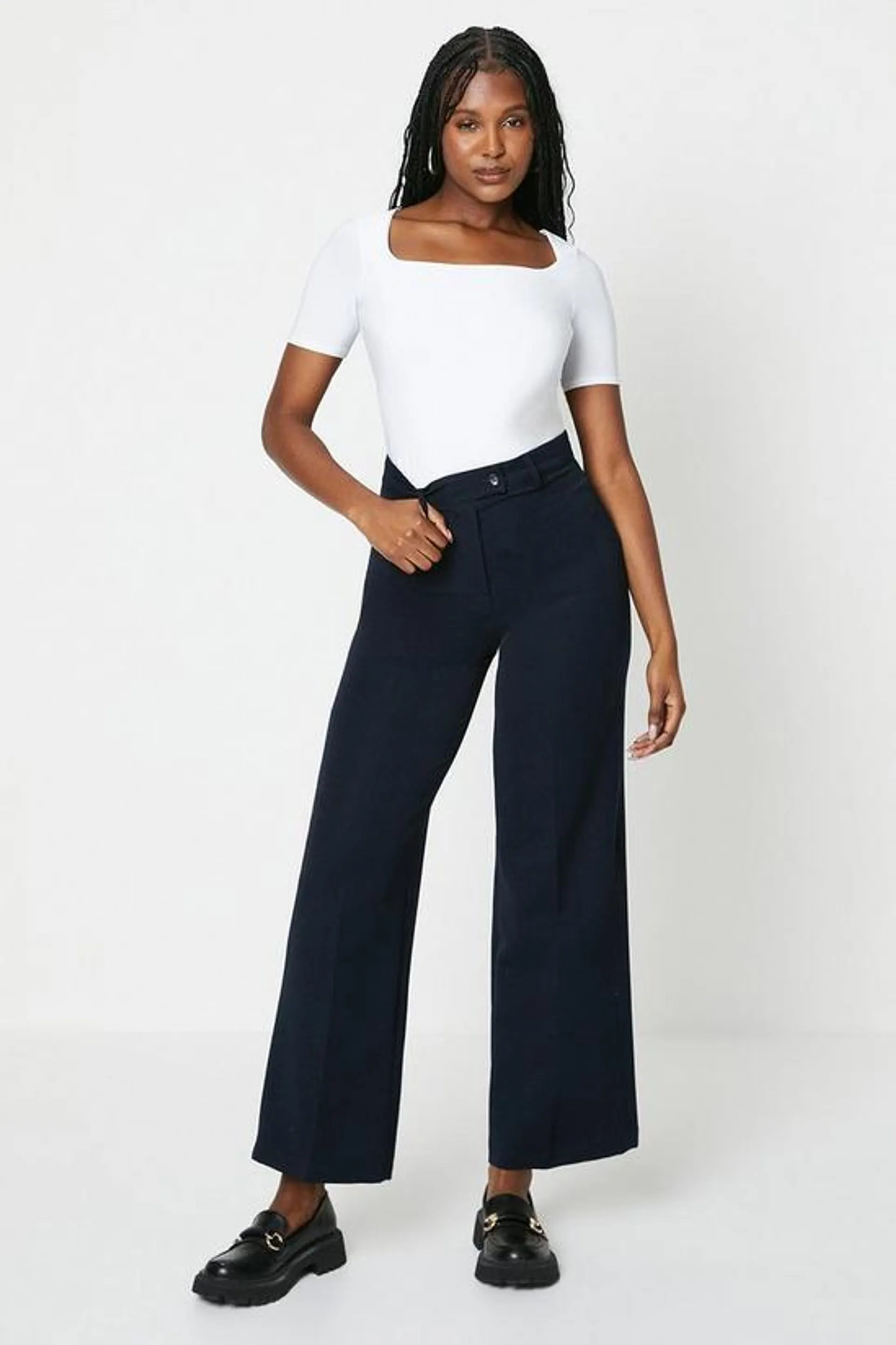 High Waist Wide Leg Tab Trouser