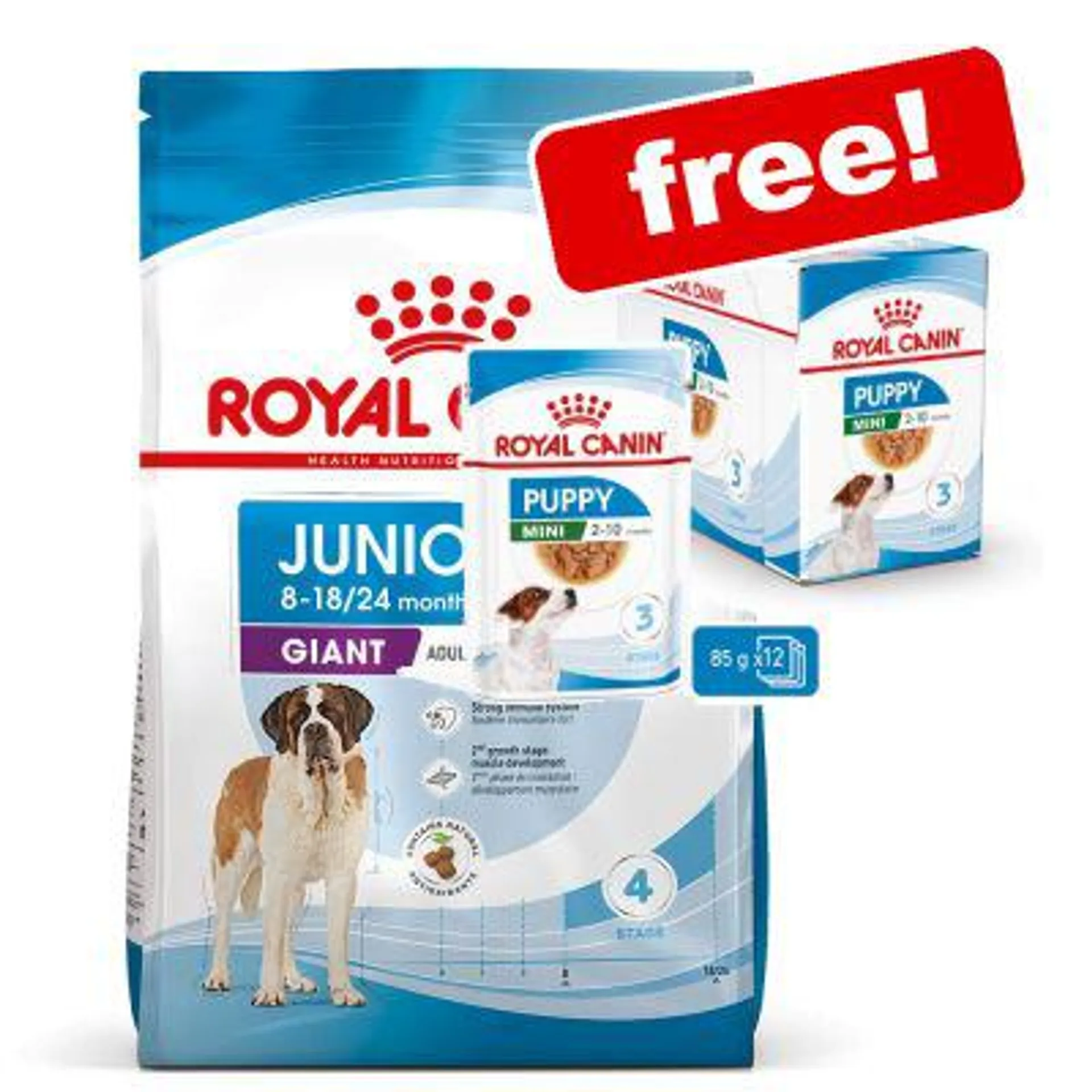 Royal Canin Puppy/Junior Dry Dog Food + Wet Food Free!*