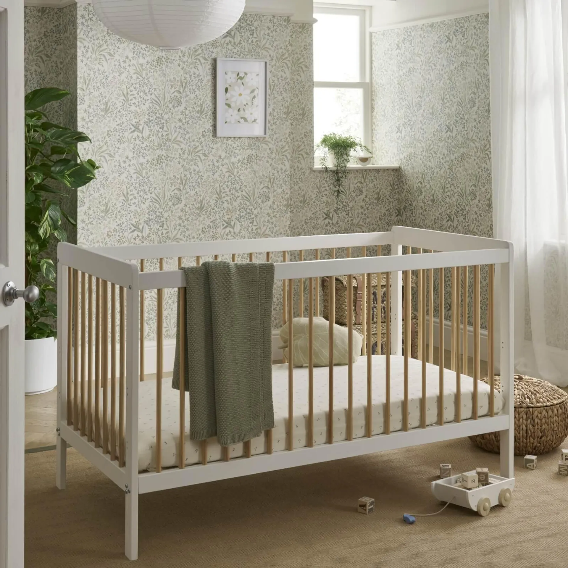 CuddleCo Nola Cot Bed in White & Natural