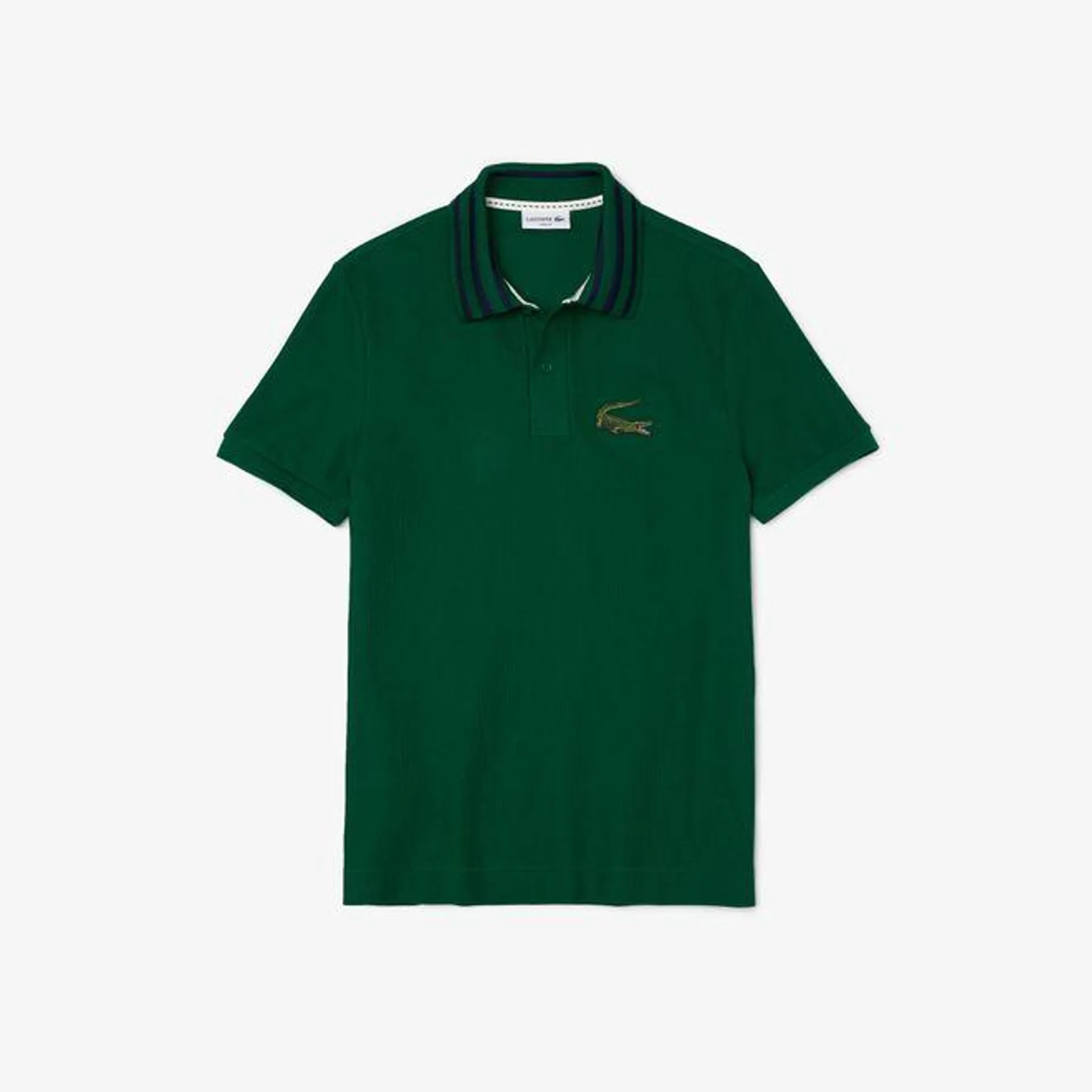 Lacoste Slim Fit Crocodile Embroidery Pique Polo Shirt in Green