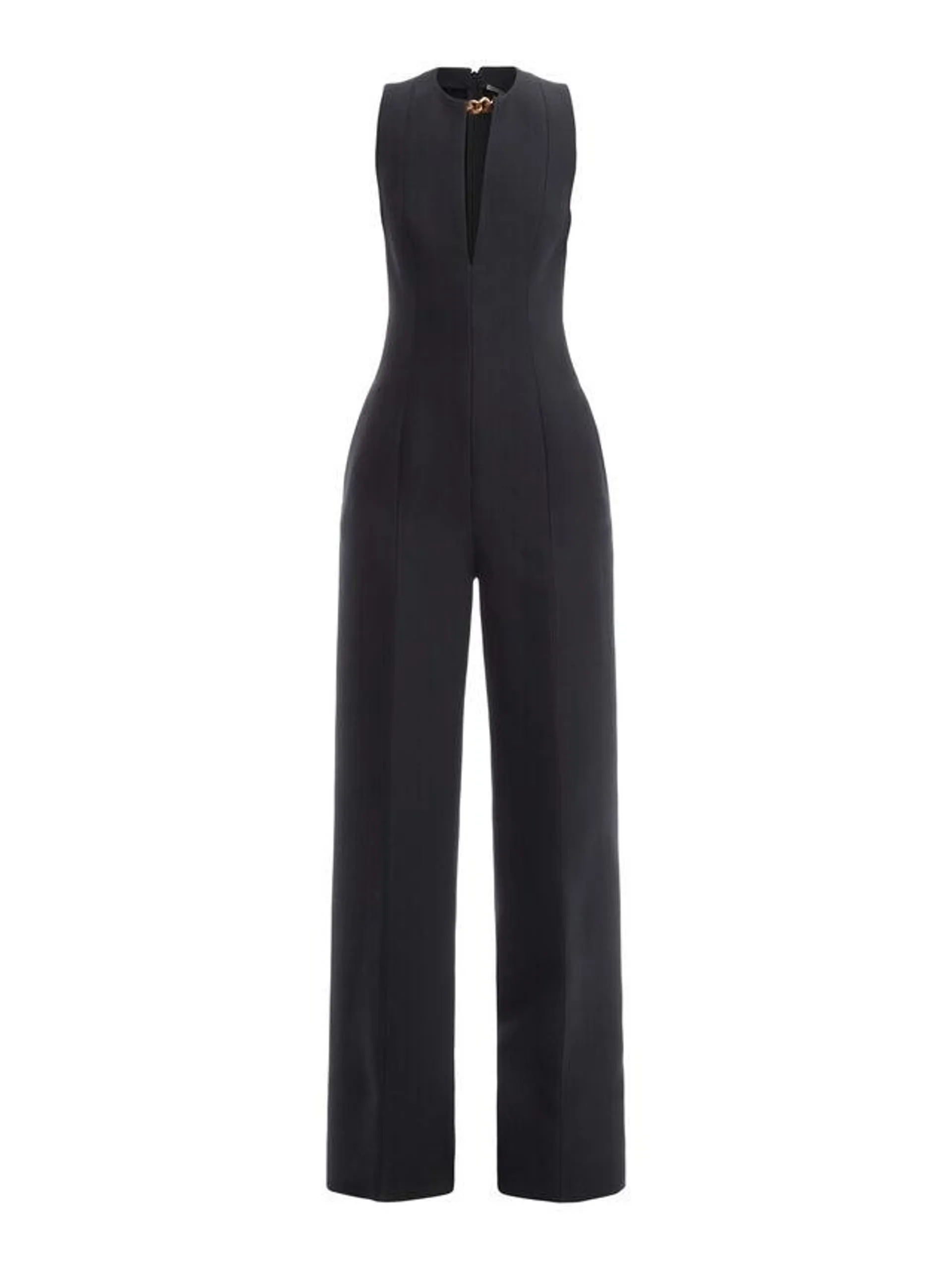 Chain-Embellished Open-Back Jumpsuit