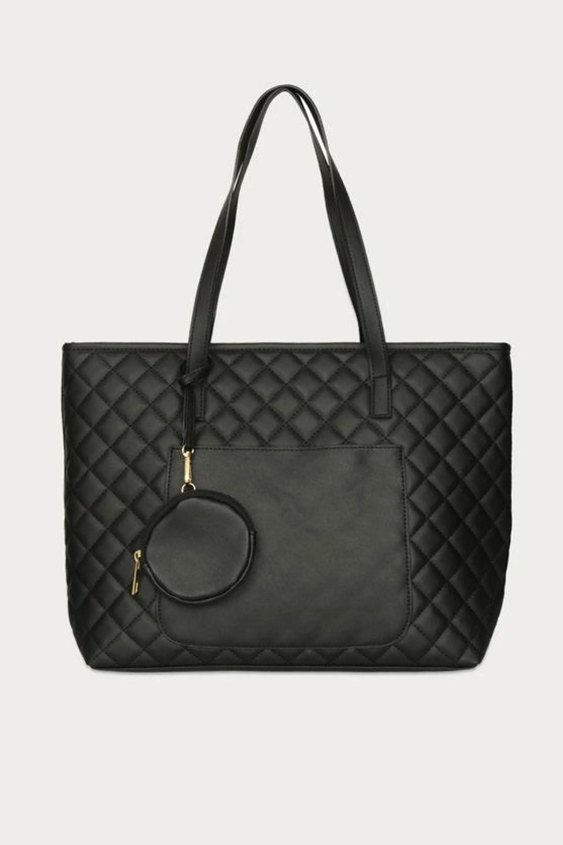 Black Quilted Shopper Bag With Mini Purse