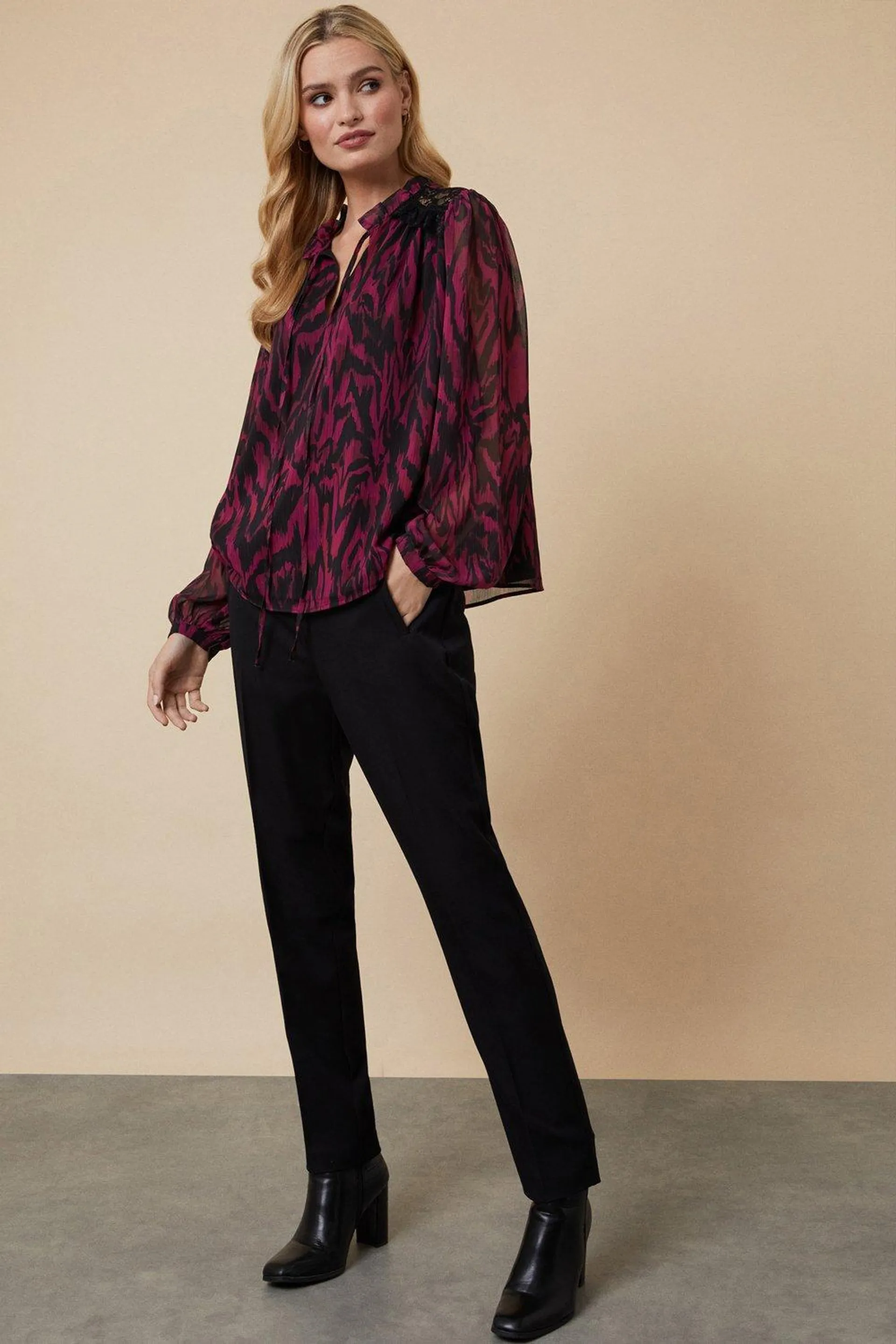 Berry Tiger Frill Neck Blouse
