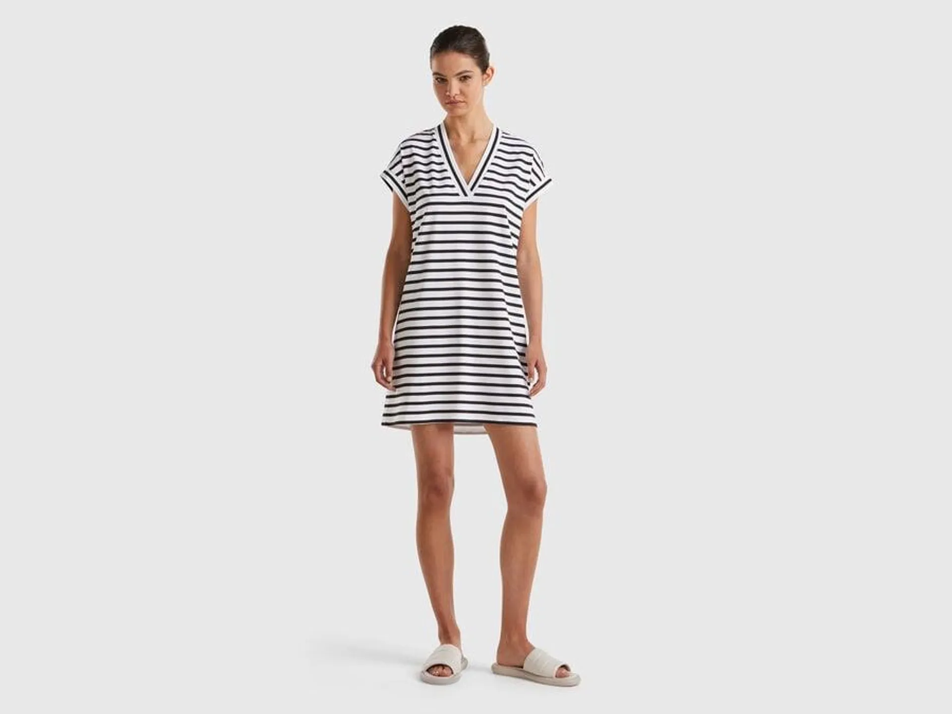 Striped dress with V-neck