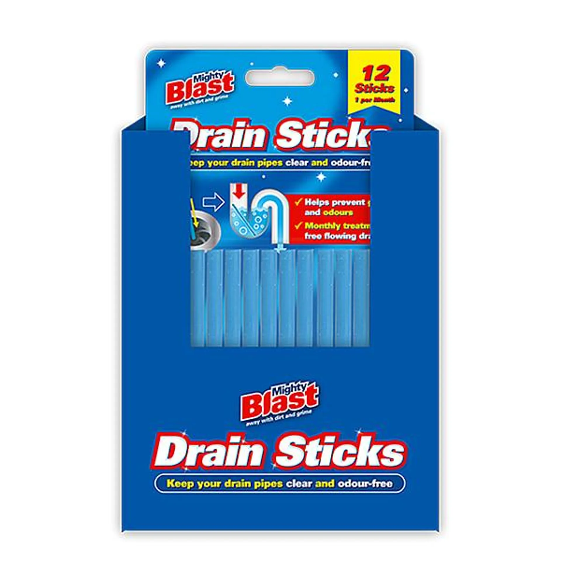 Mighty Blast - Set of 12 Drain Sticks - Blue