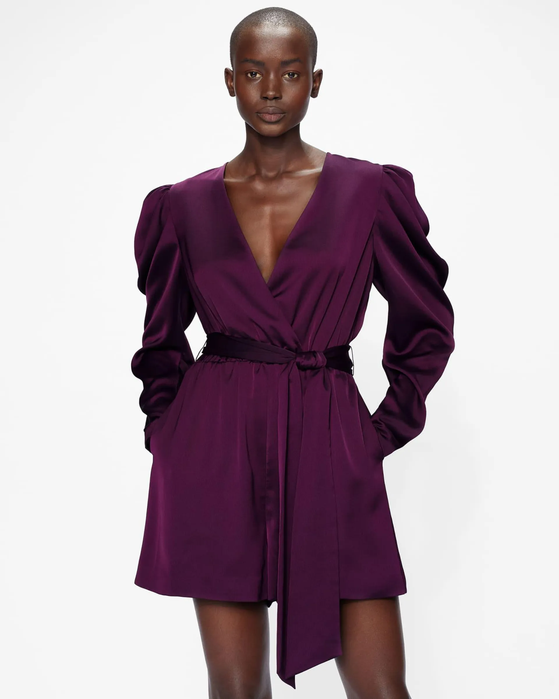 Wrap Front Playsuit with Exaggerated Sleeve