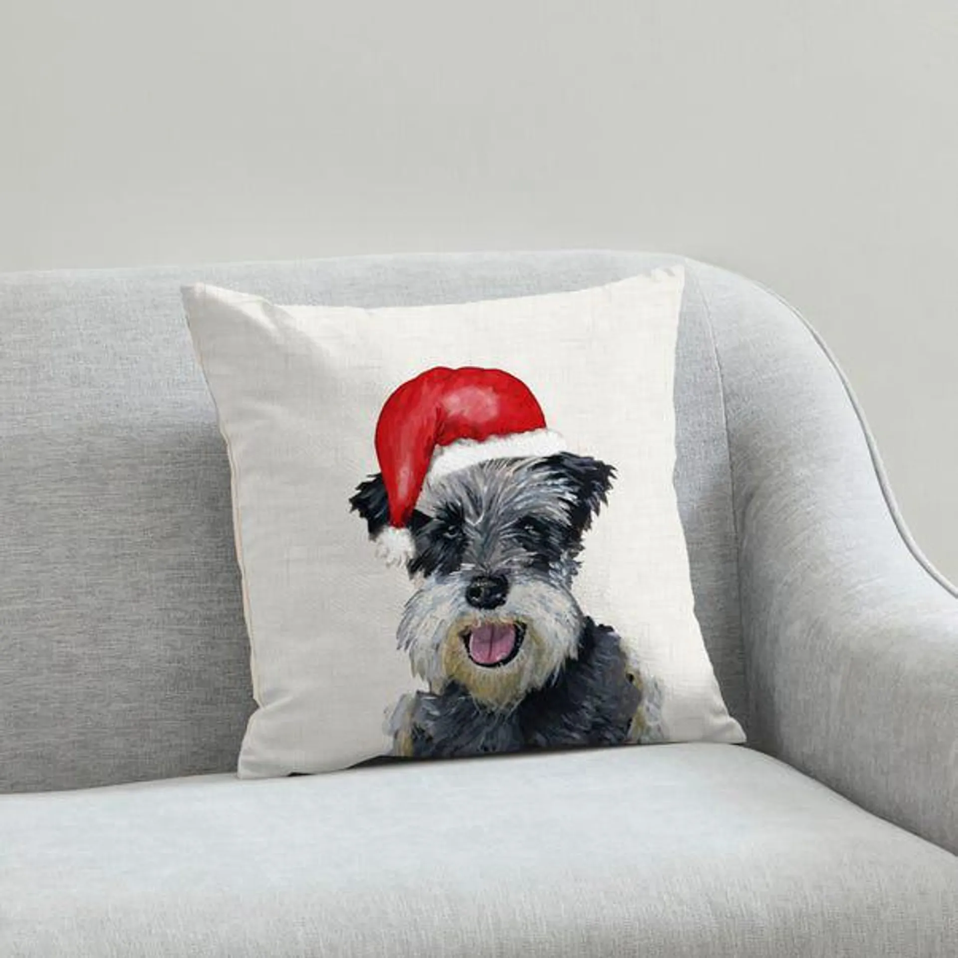 Schnauzer Christmas Hat Cushion