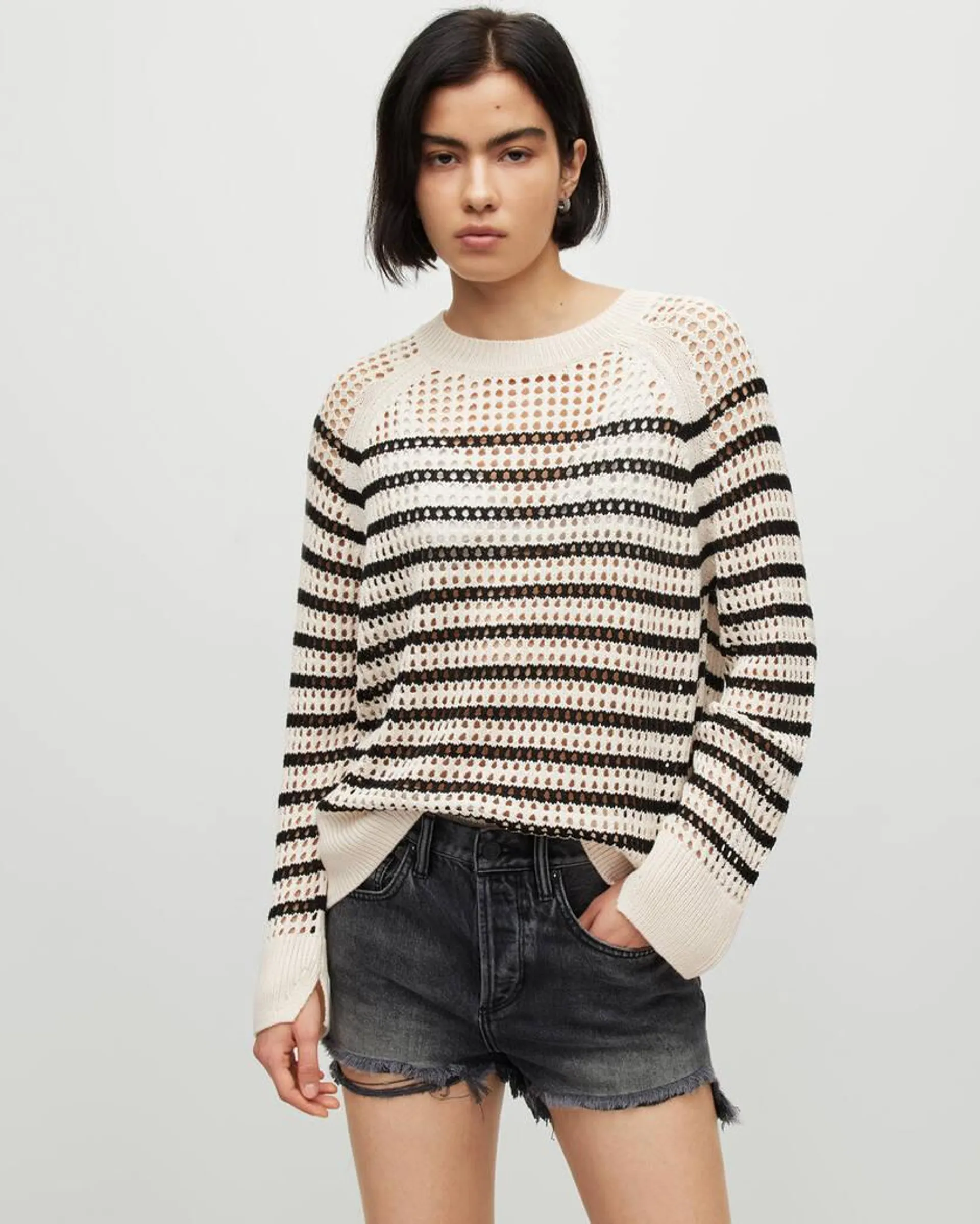 Paloma Crew Neck Stripe Mesh Jumper