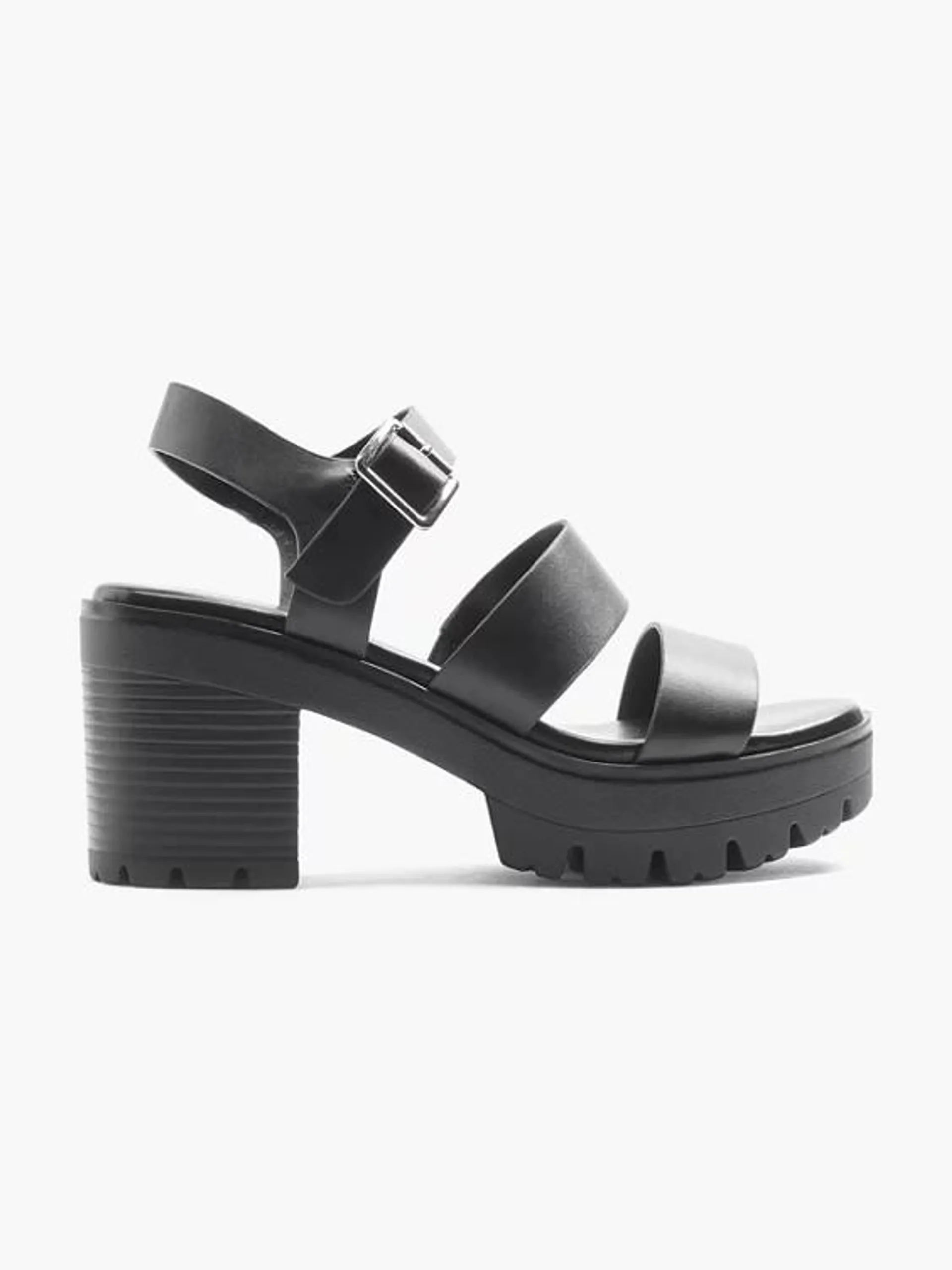 Ladies Black Chunky Heeled Sandals