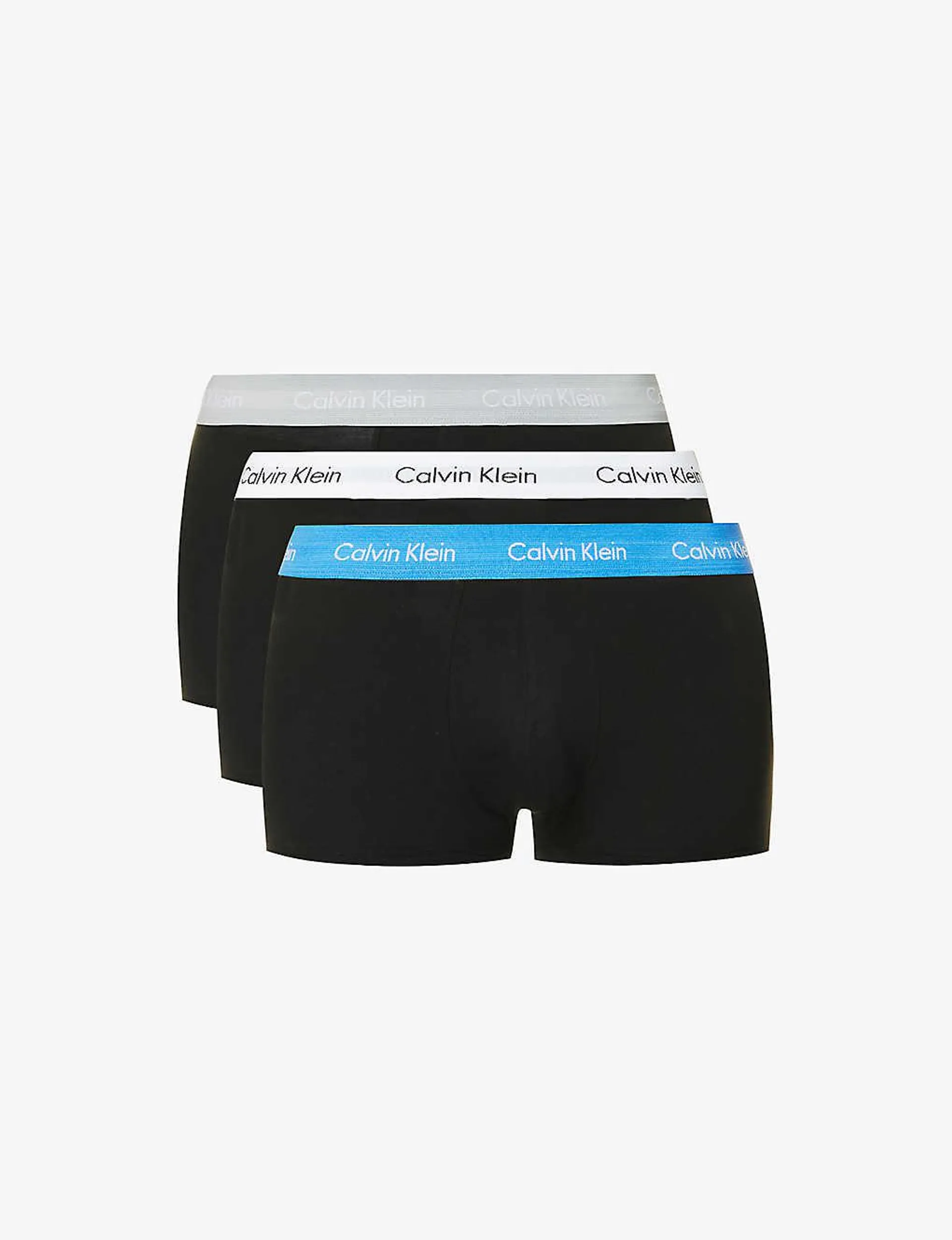 Logo-waistband low-rise pack of three stretch-cotton trunks