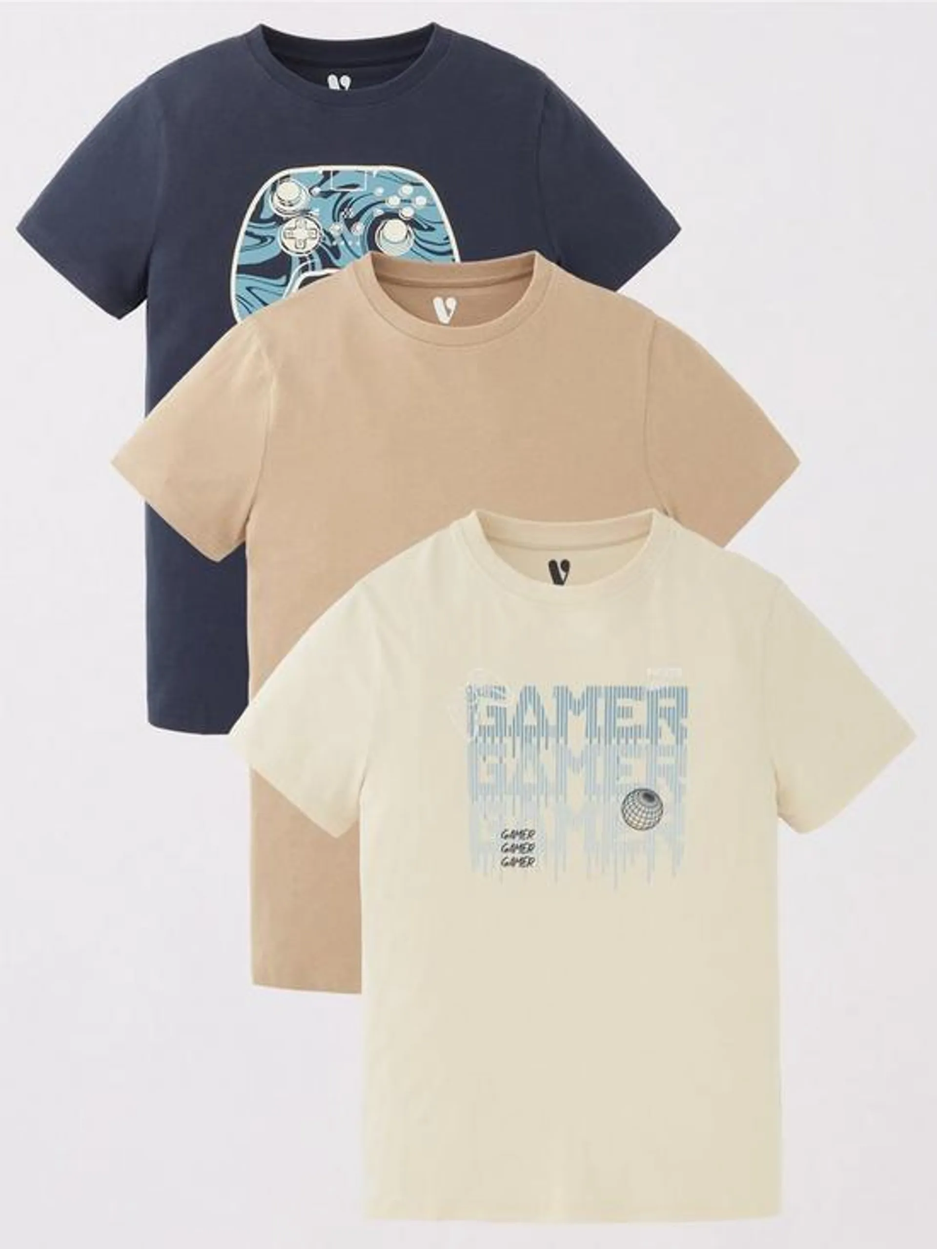 Boys 3 Pack Short Sleeve Graphic Gaming T-shirt - Multi