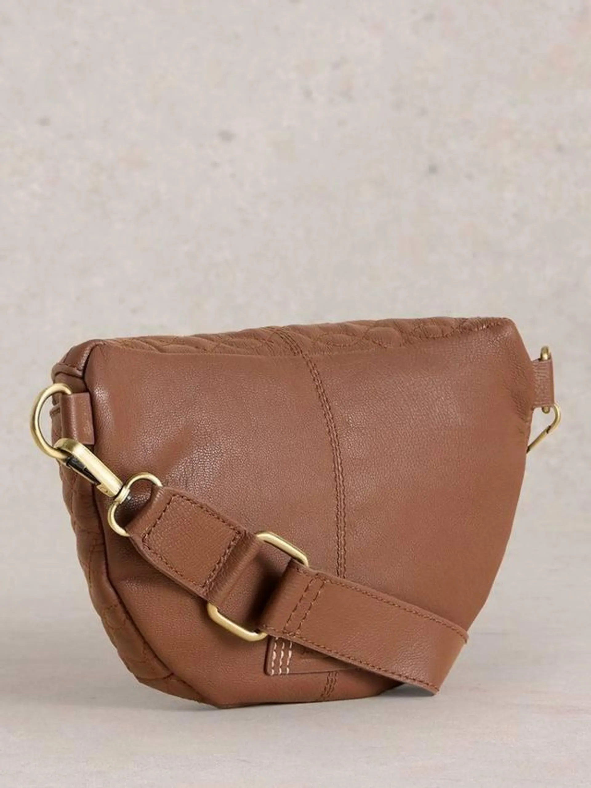 Mini Leather Sling Bag, Mid Tan